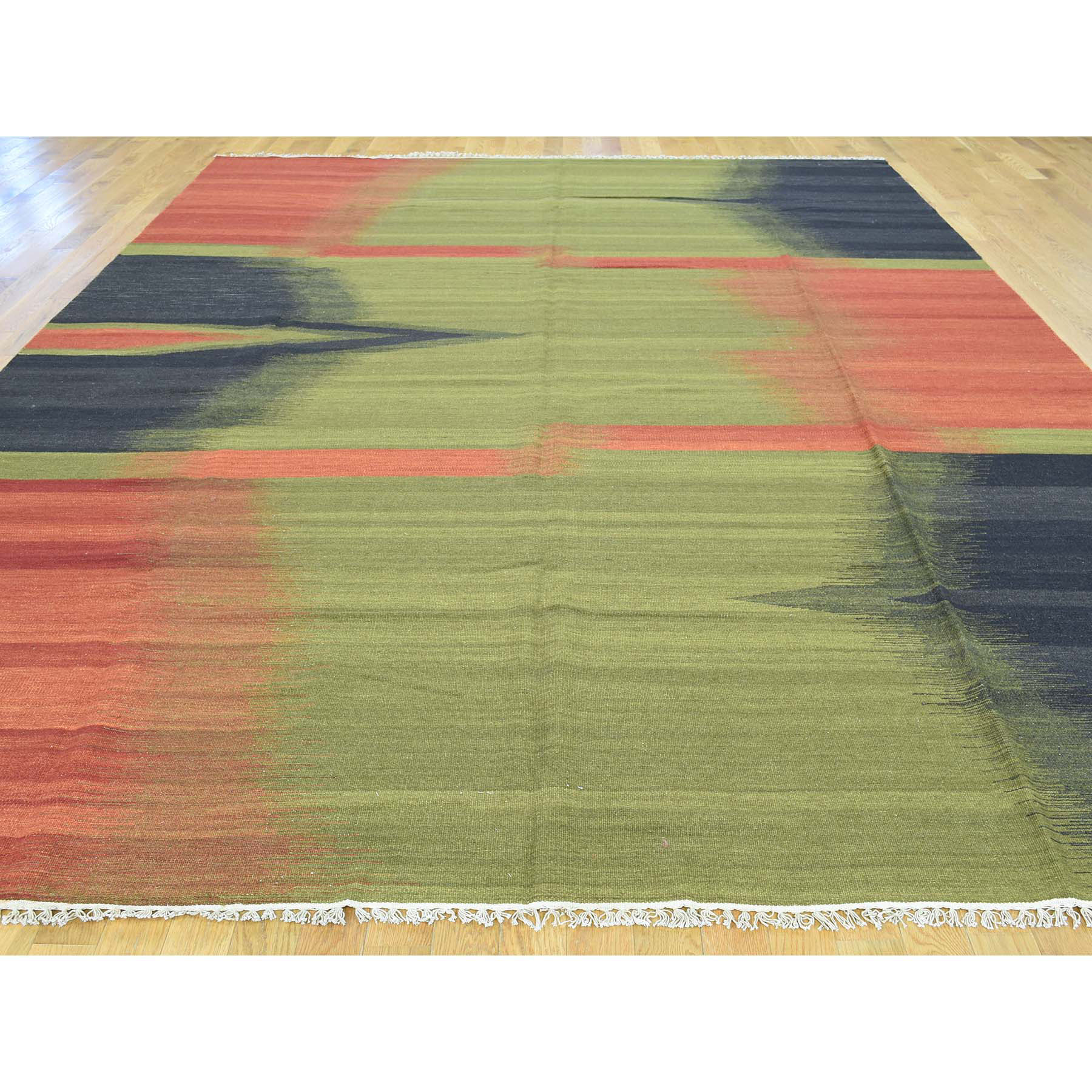9'1"x12'4" Hand-Woven Colorful Durie Kilim Flat Weave Pure Wool Carpet 