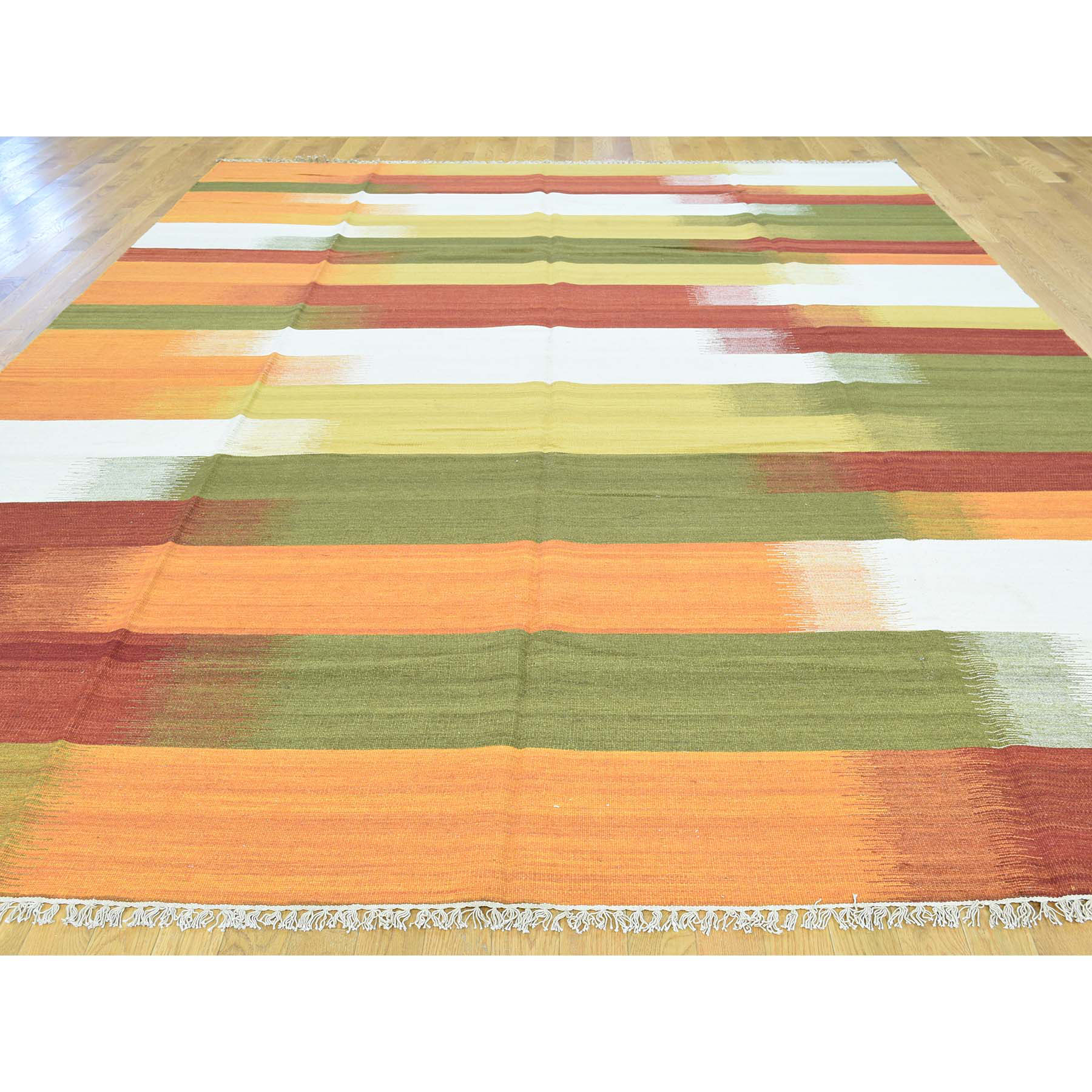 9'1"x12'6" Hand-Woven Durie Kilim Pure Wool Flat Weave Colorful Rug 
