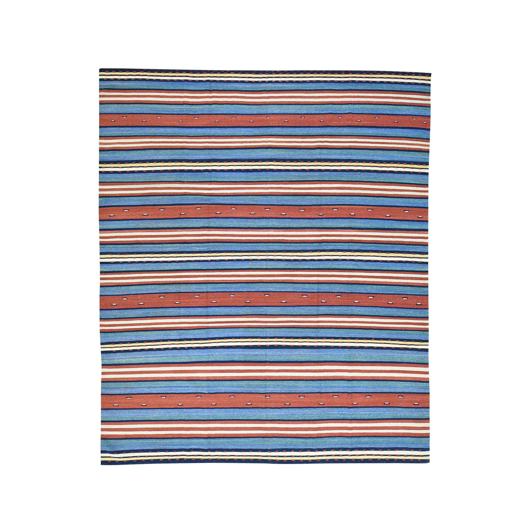 8'7"x10'3" Hand-Woven Durie Kilim Flat Weave Pure Wool Striped Rug 
