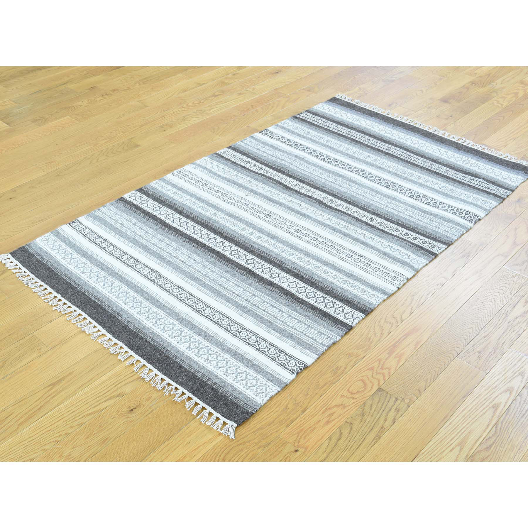 3'x5'1" Striped Reversible Kilim Hand-Woven Oriental Flat Weave Rug 