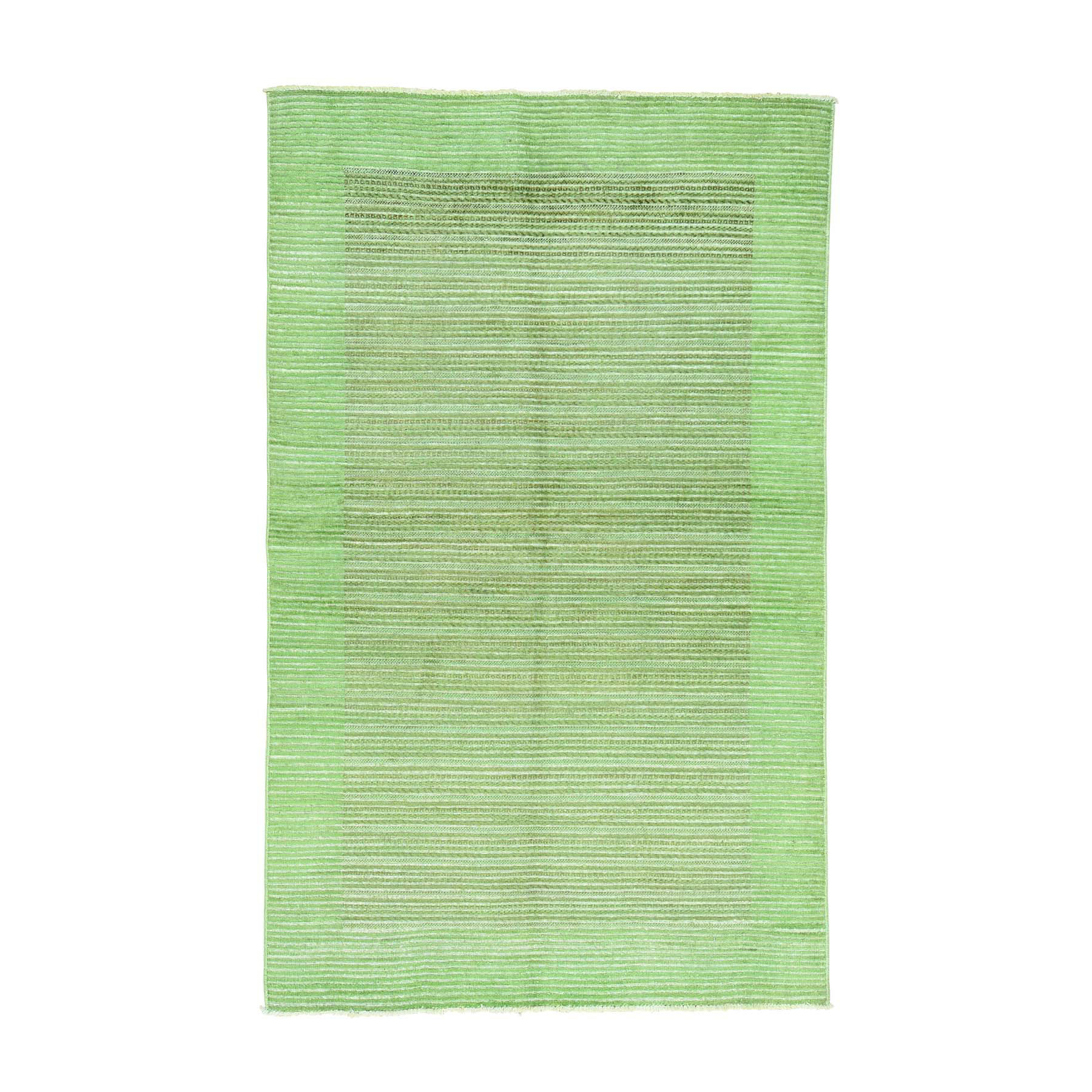 5'x8' Hand Woven 100 Percent Wool Gabbeh Overdyed Light Green Carpet 