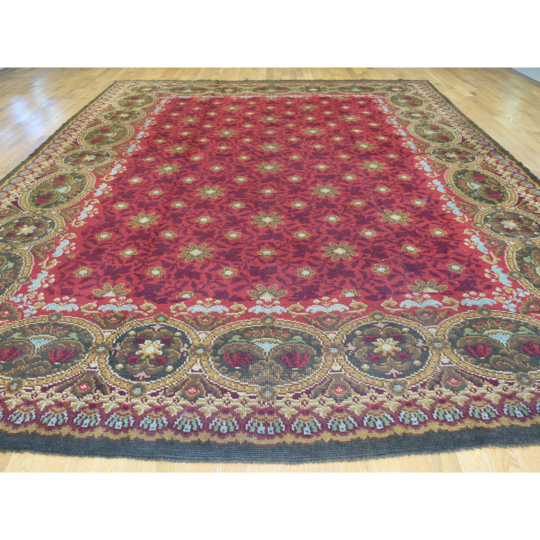 10'10"x14'5" Antique European Donegal Pure Wool Oversize Oriental Rug 