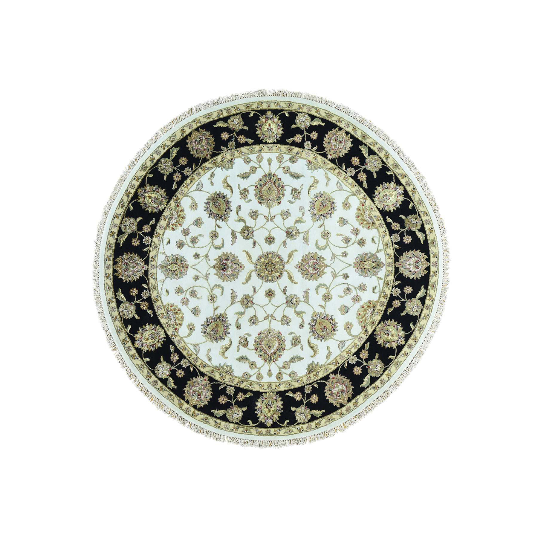 8'x8' Hand Woven Round Rajasthan Half Wool And Half Silk Oriental Rug 