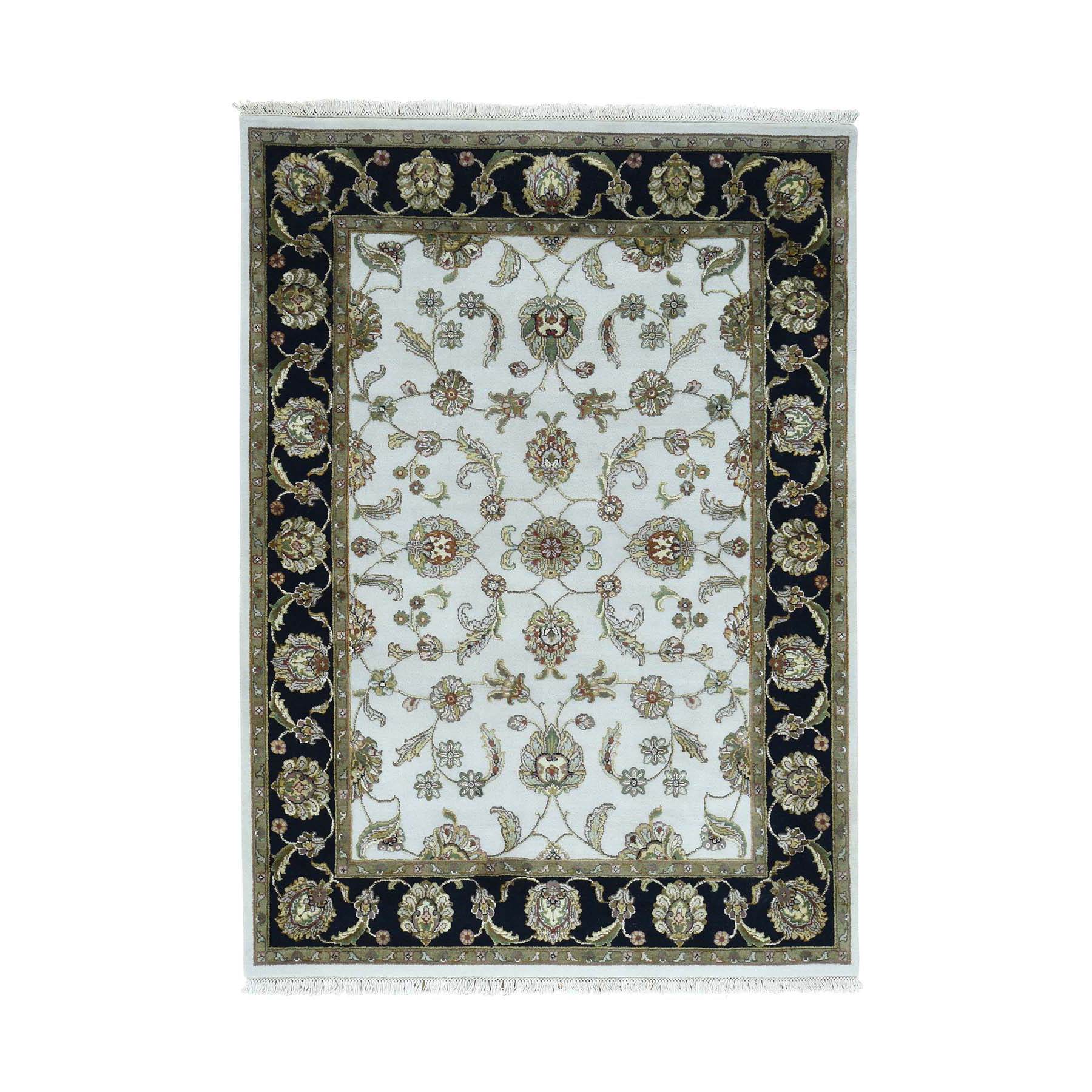 5'1"x7' Half Wool And Half Silk Hand Woven Rajasthan Oriental Carpet 