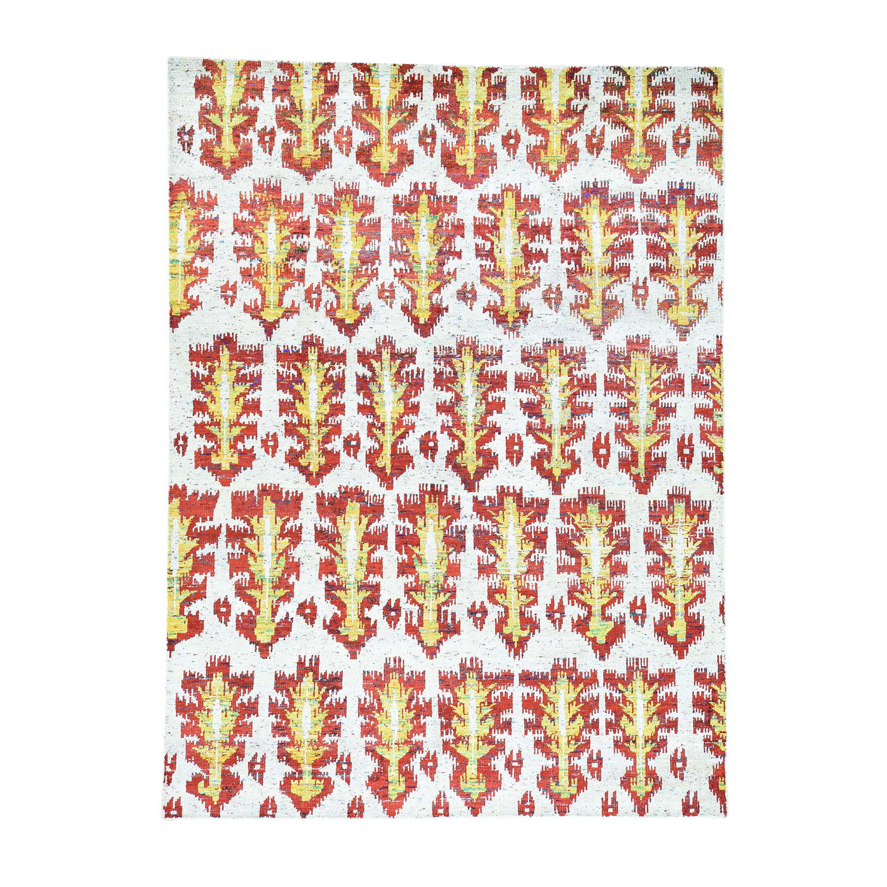 9'x12'1" On Clearance Hand Woven Modern Sari Silk Ikat Design Oriental Rug 