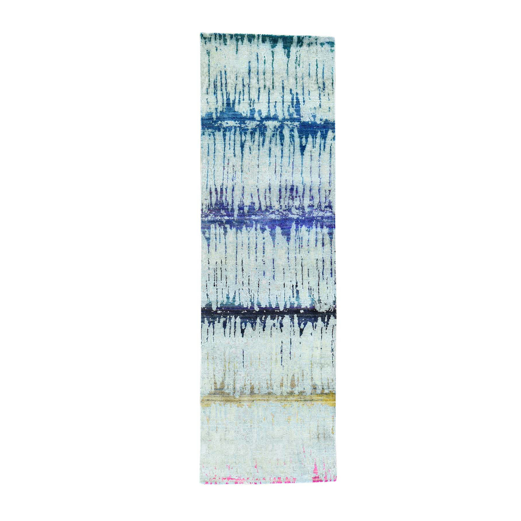 2'5"x8' THE CARDIAC Sari Silk With Textured Wool Hand Made Runner Rug 