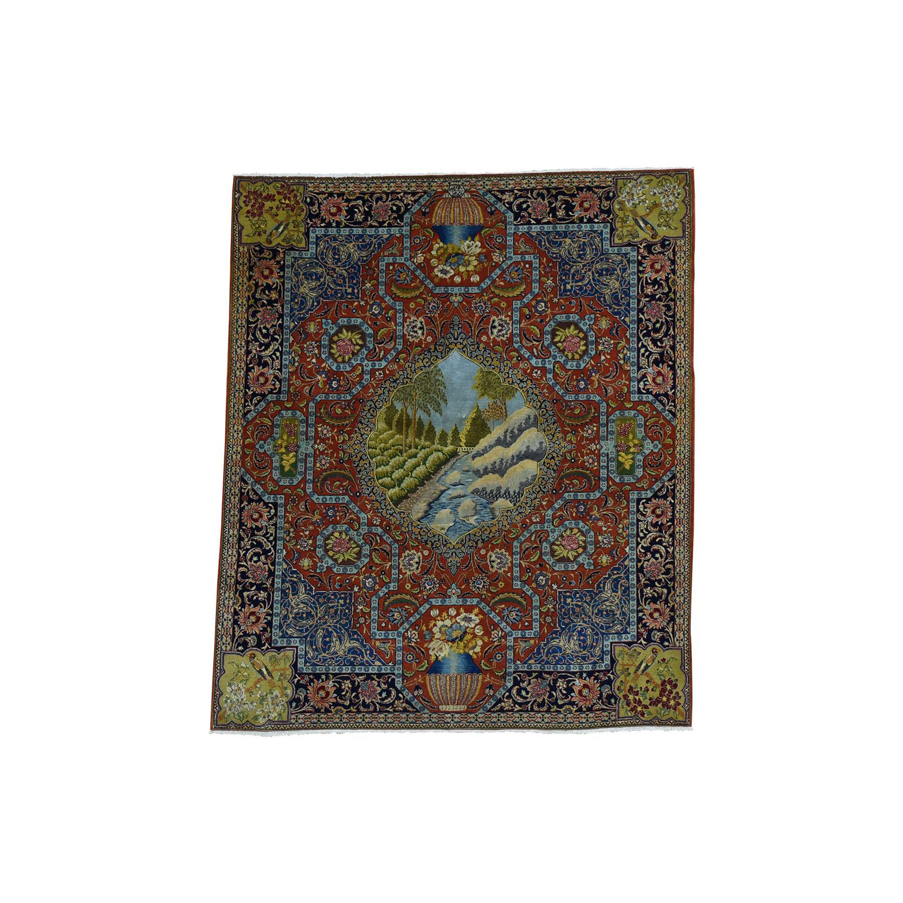4'7"x5'4" Antique Persian Tabriz Pictorial Mint Cond Oriental Rug 