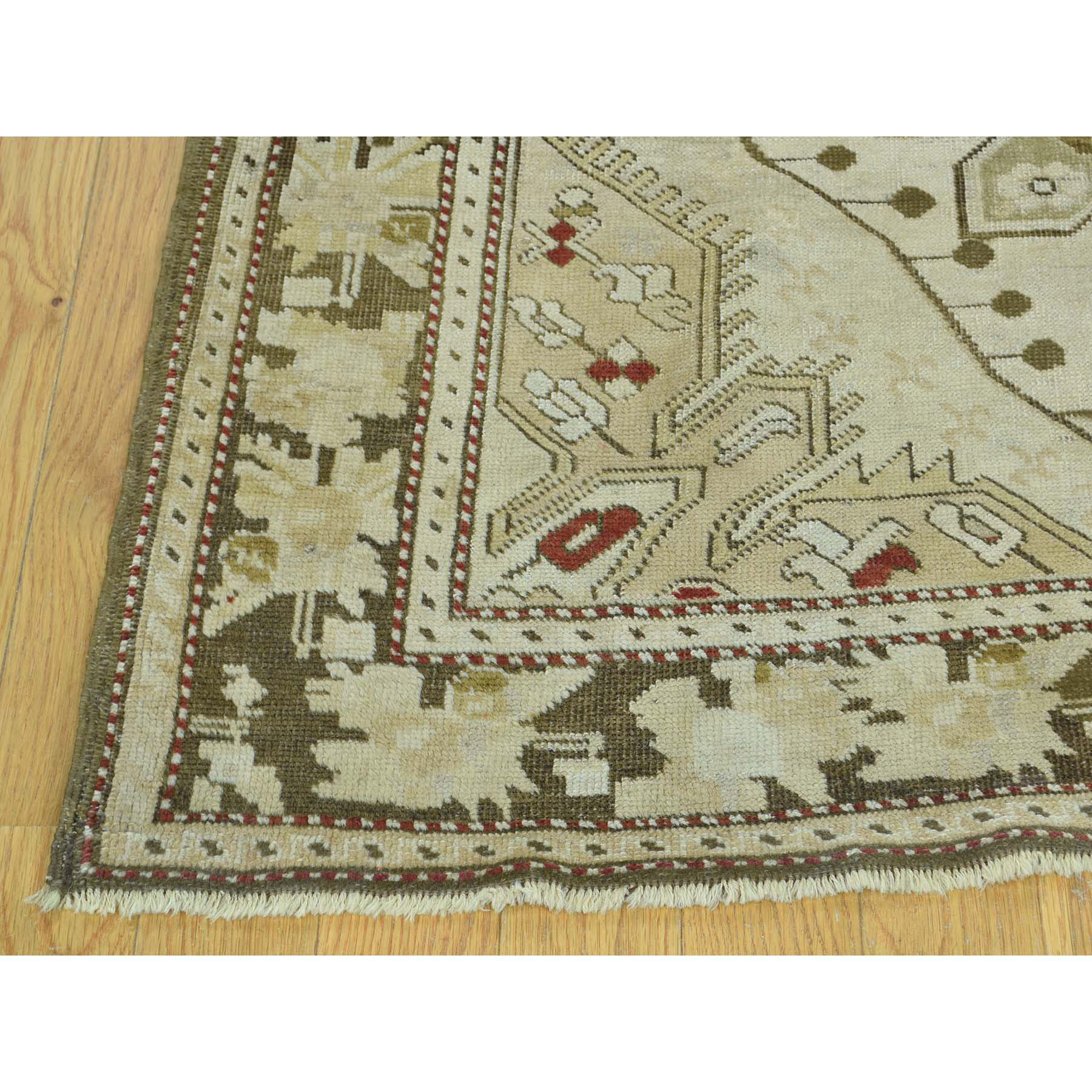 3'8"x15' Hand Made Antique Caucasian Karabakh Pure Wool Wide Runner Rug 