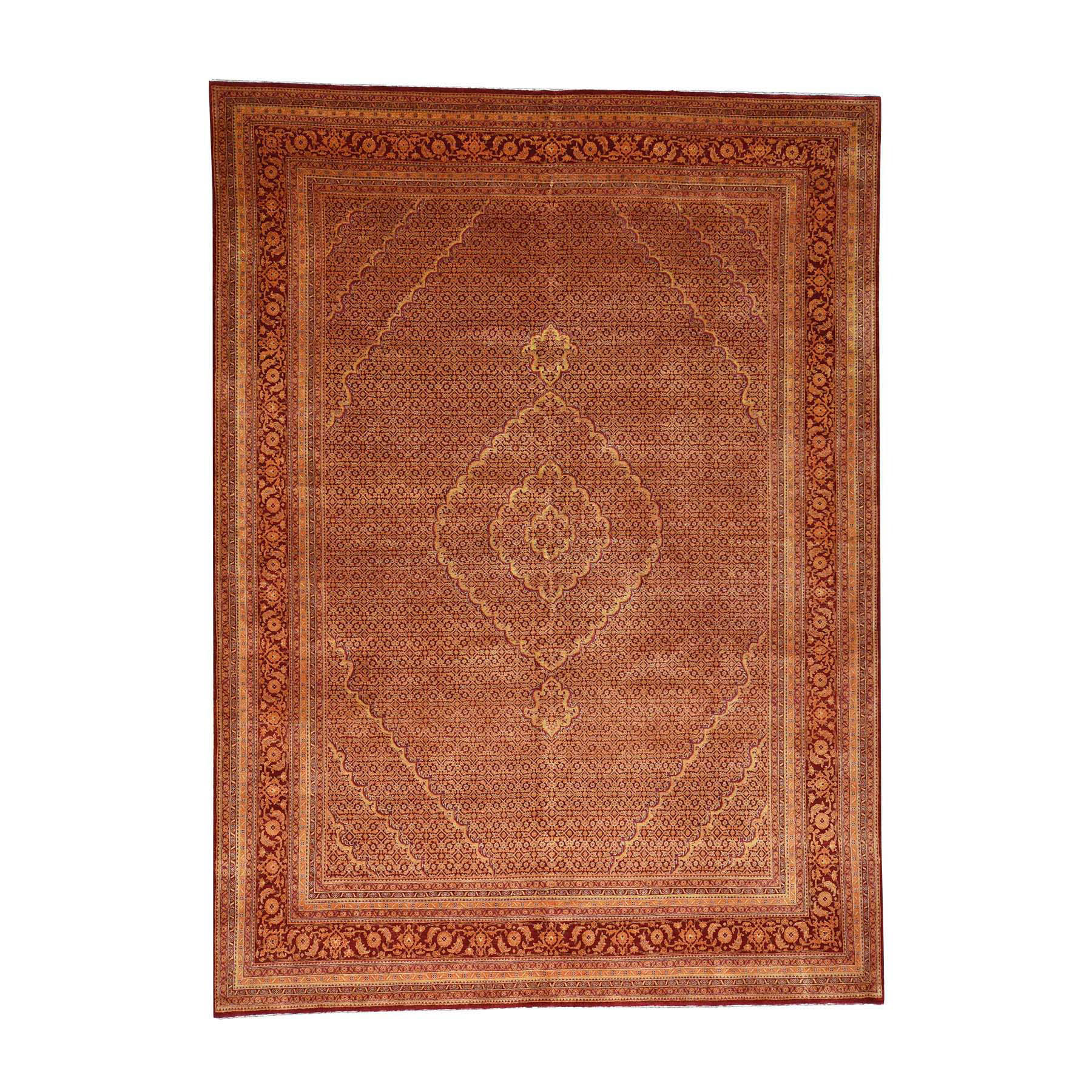 9'2"x12'5" Tabriz Mahi Wool & Silk Burnt Orange and Red Hand Woven Oriental Rug 