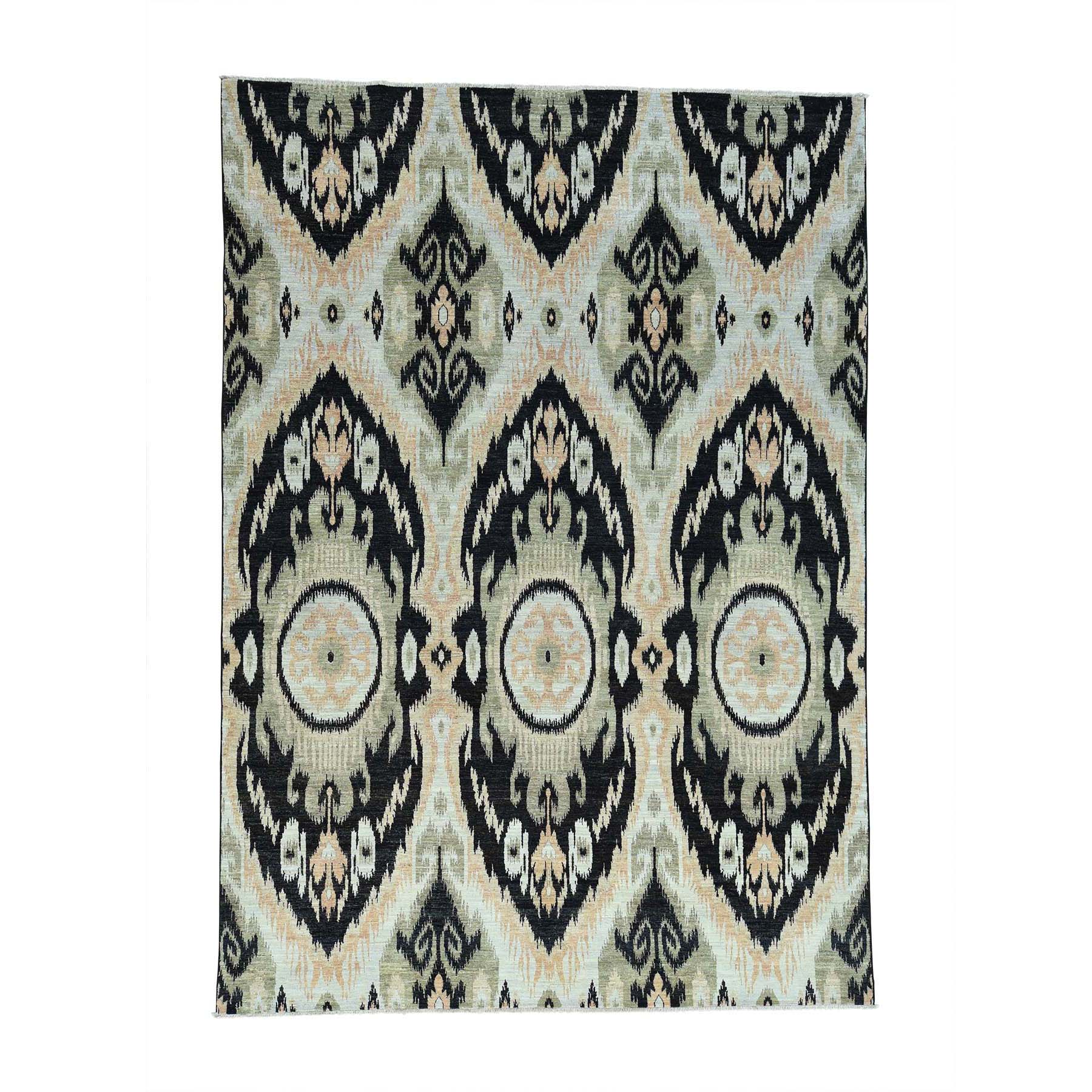 9'1"x13' 100 Percent Wool Ikat Uzbek Design Hand Woven Oriental Rug 