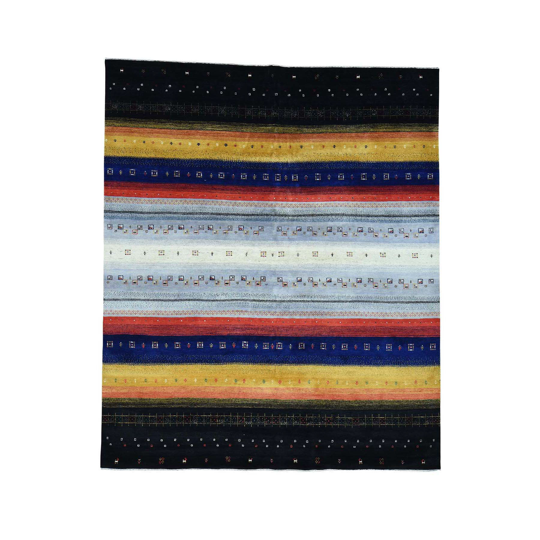 8'1"x9'9" 100 Percent Wool Hand Woven Folk Art Gabbeh Oriental Rug 