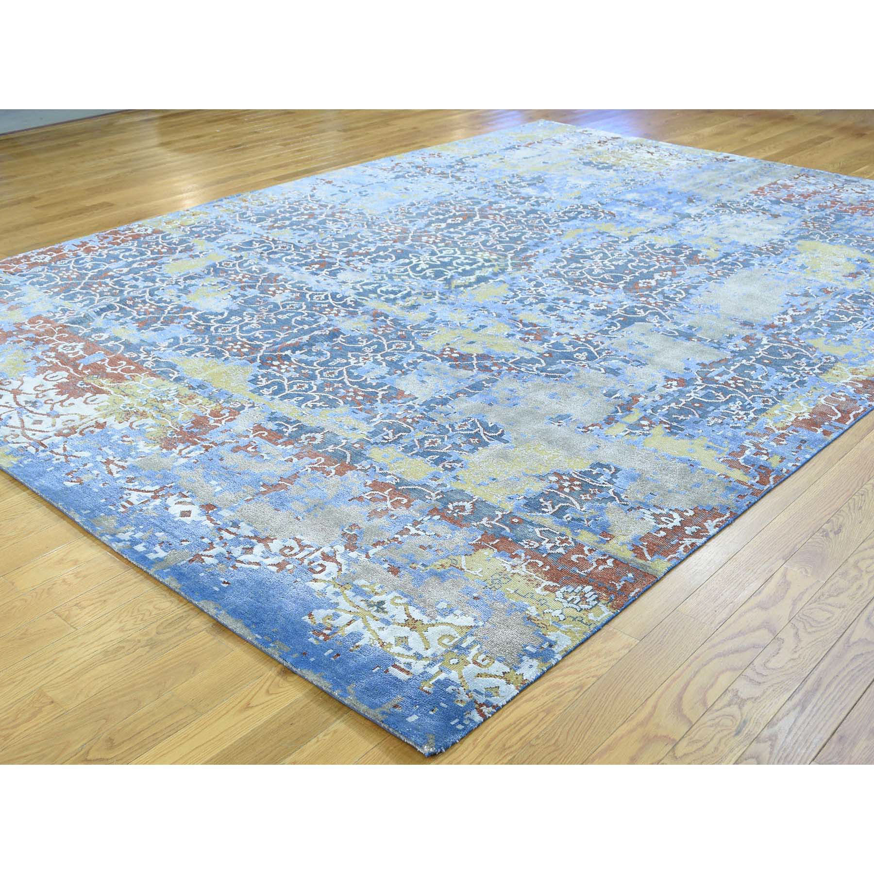 9'9"x14' Textured Wool With Silk Abstract Design Hand Made Rug 