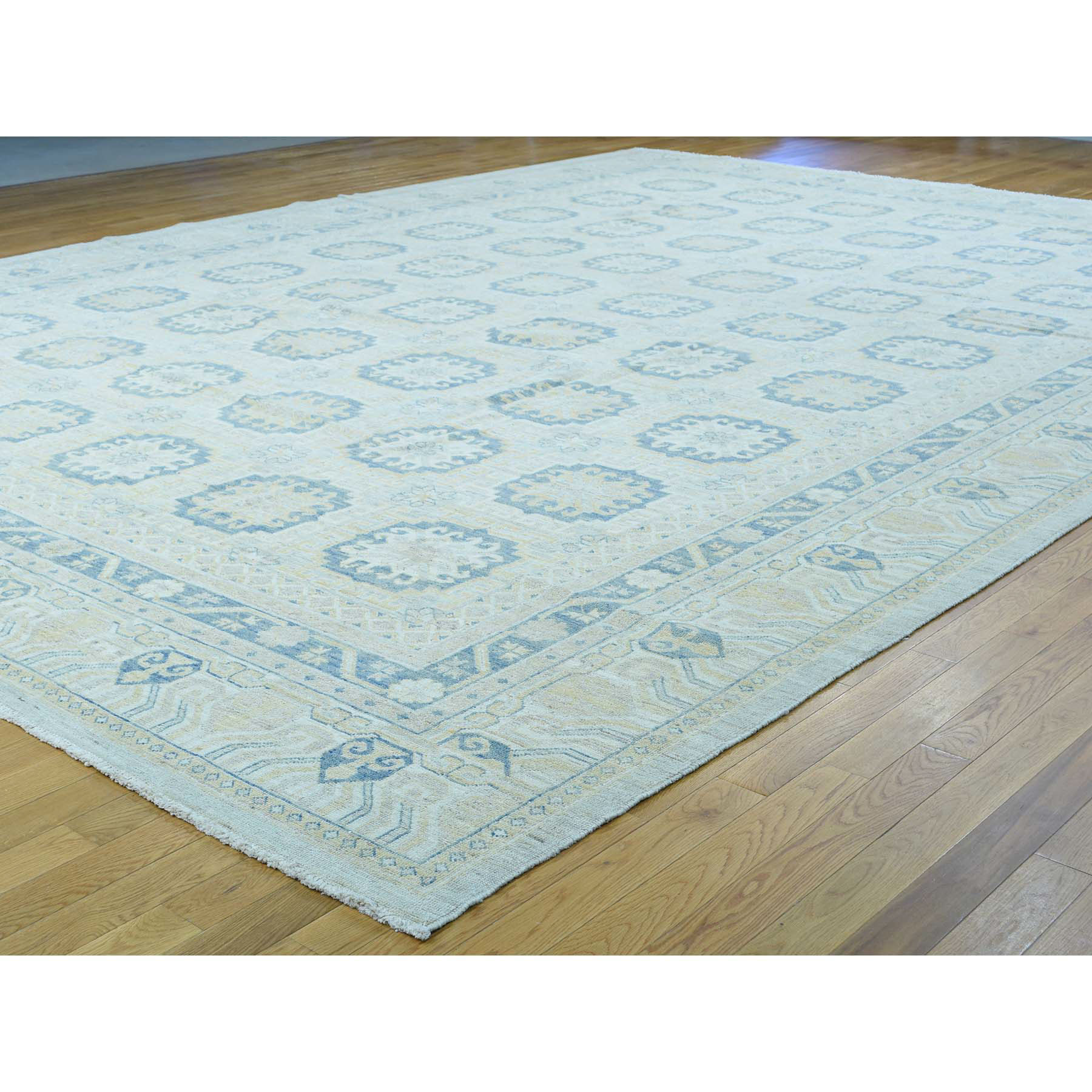 13'1"x17'7" White Wash Khotan Design Hand Woven Oriental Carpet 