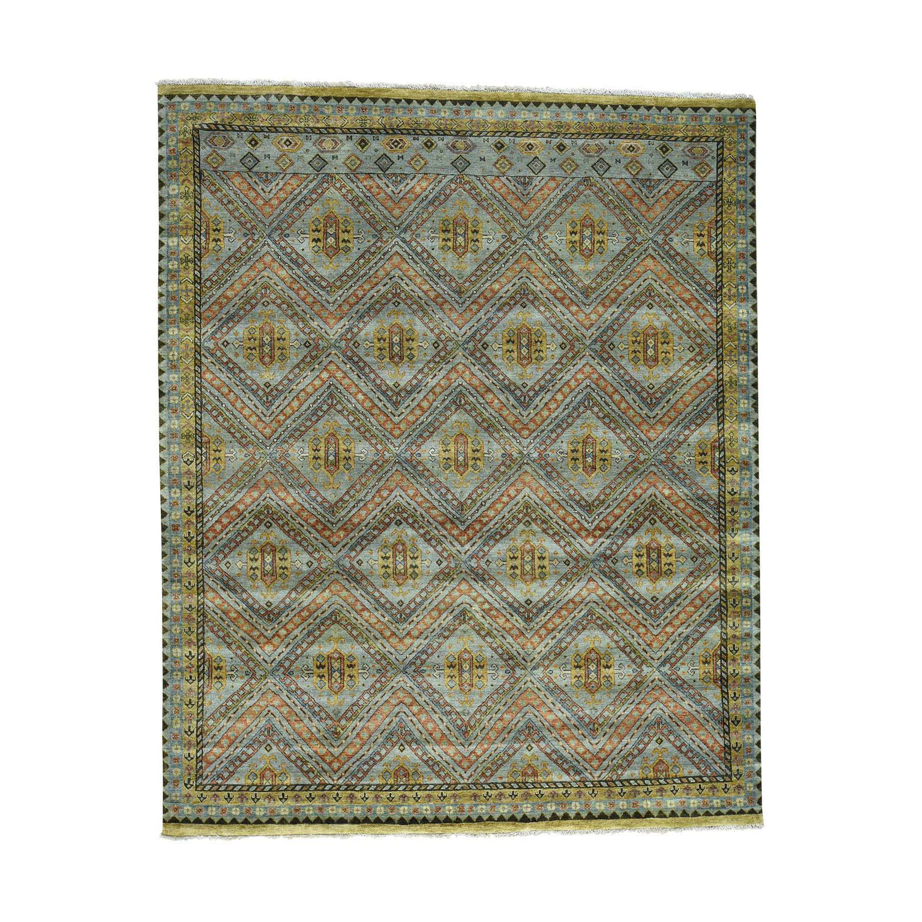 8'x9'9" Hand Woven Qashqai Design Wool and Silk Oriental Rug 