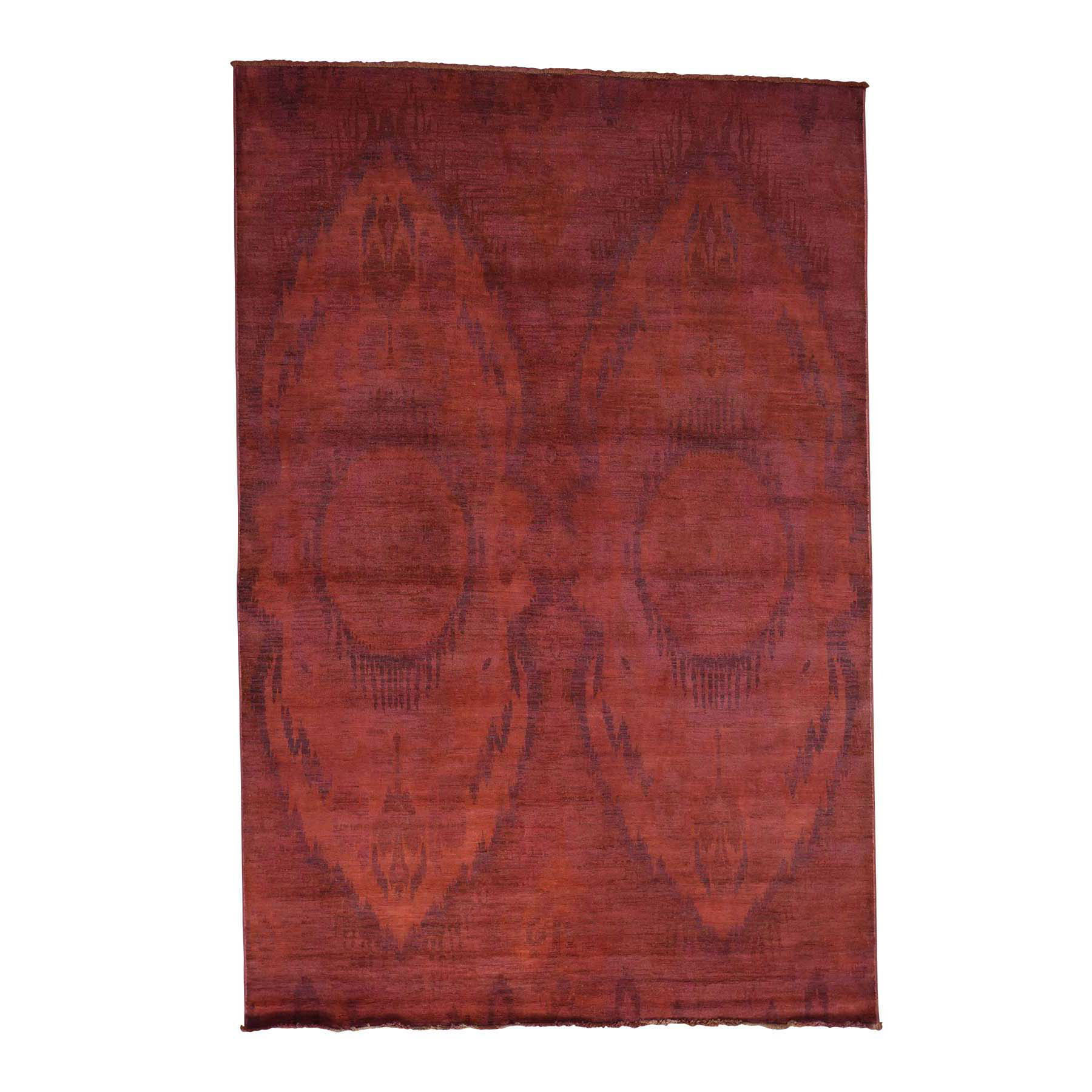 6'2"x9'2" Hand Woven Red Overdyed Ikat 100 Percent Wool Oriental Rug 
