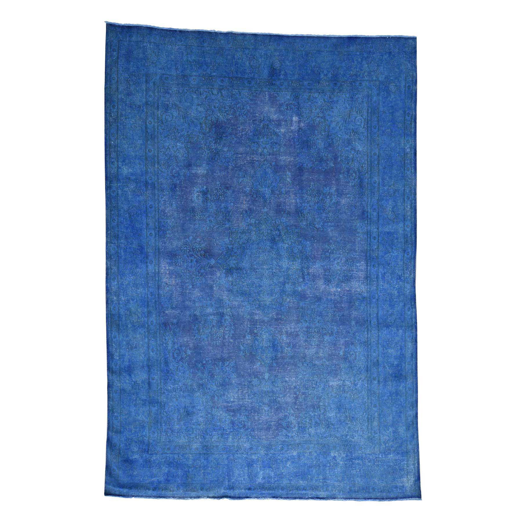 8'2"x12' Hand Woven Blue Overdyed Kerman 100 Percent Wool Oriental Rug 
