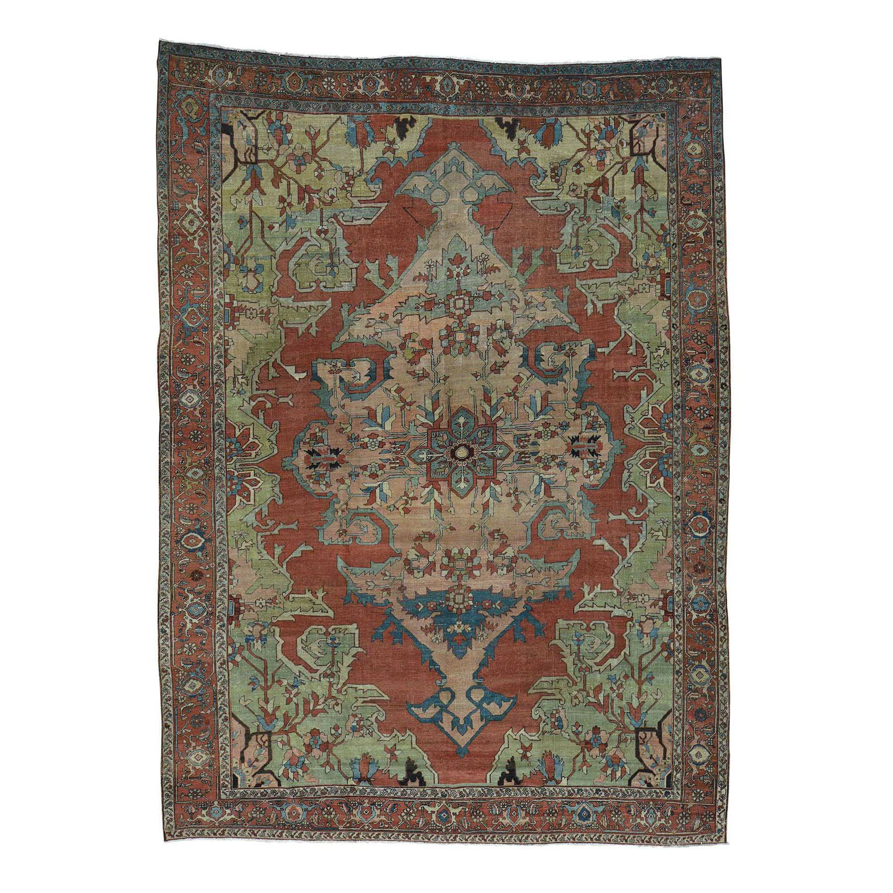 9'2"x13' Antique Persian Serapi Even Wear Hand Woven Oriental Rug 