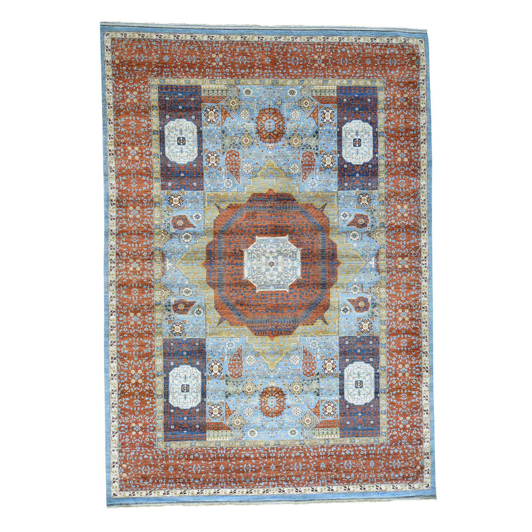 10'1"x14'5" Hand Woven Mamluk Design Peshawar Pure Wool Oriental Rug 