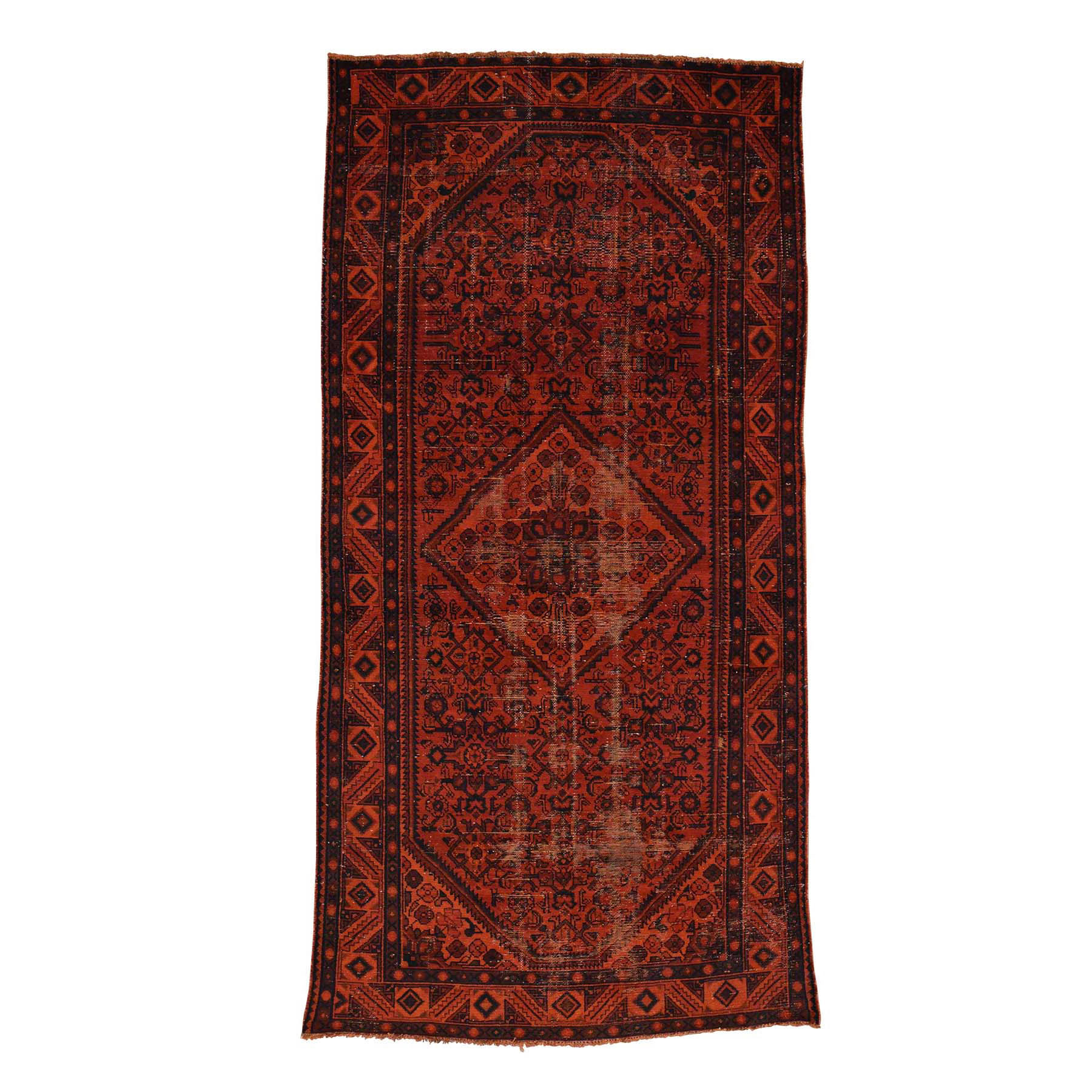 5'x9'5" Hand Made Overdyed Persian Hussainabad Vintage Wide Runner Rug 