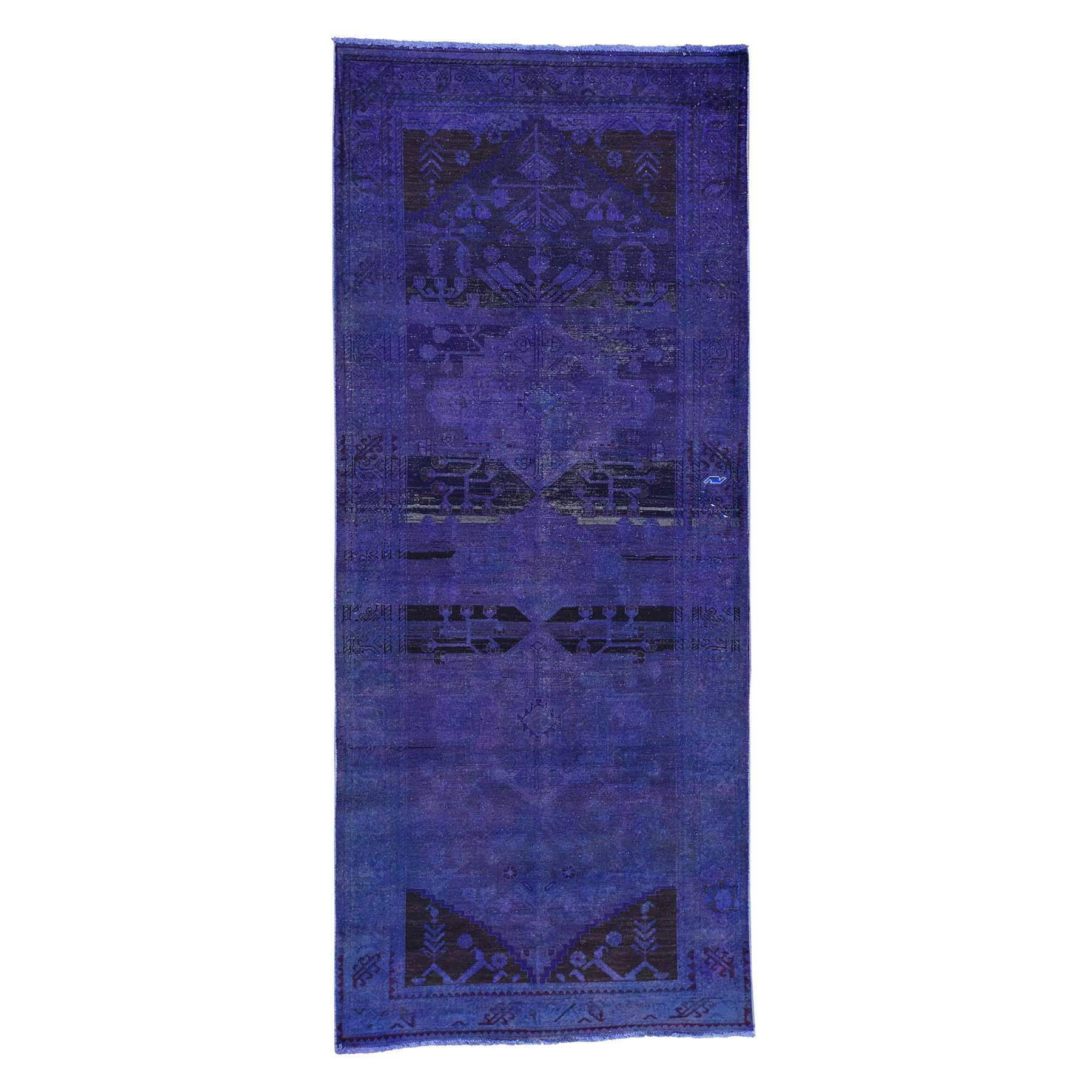 4'2"x9'10" Abrash Effect Overdyed Persian Hamadan Vintage Wide Runner Rug 