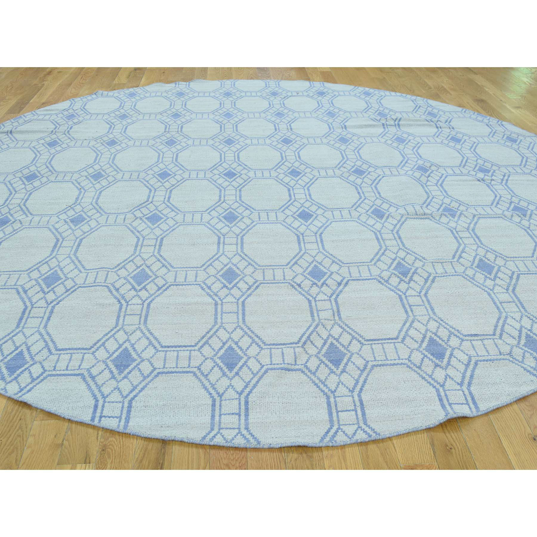 9'8"x9'8" Hand-Woven Flat Weave Reversible Durie Kilim Round Oriental Rug 