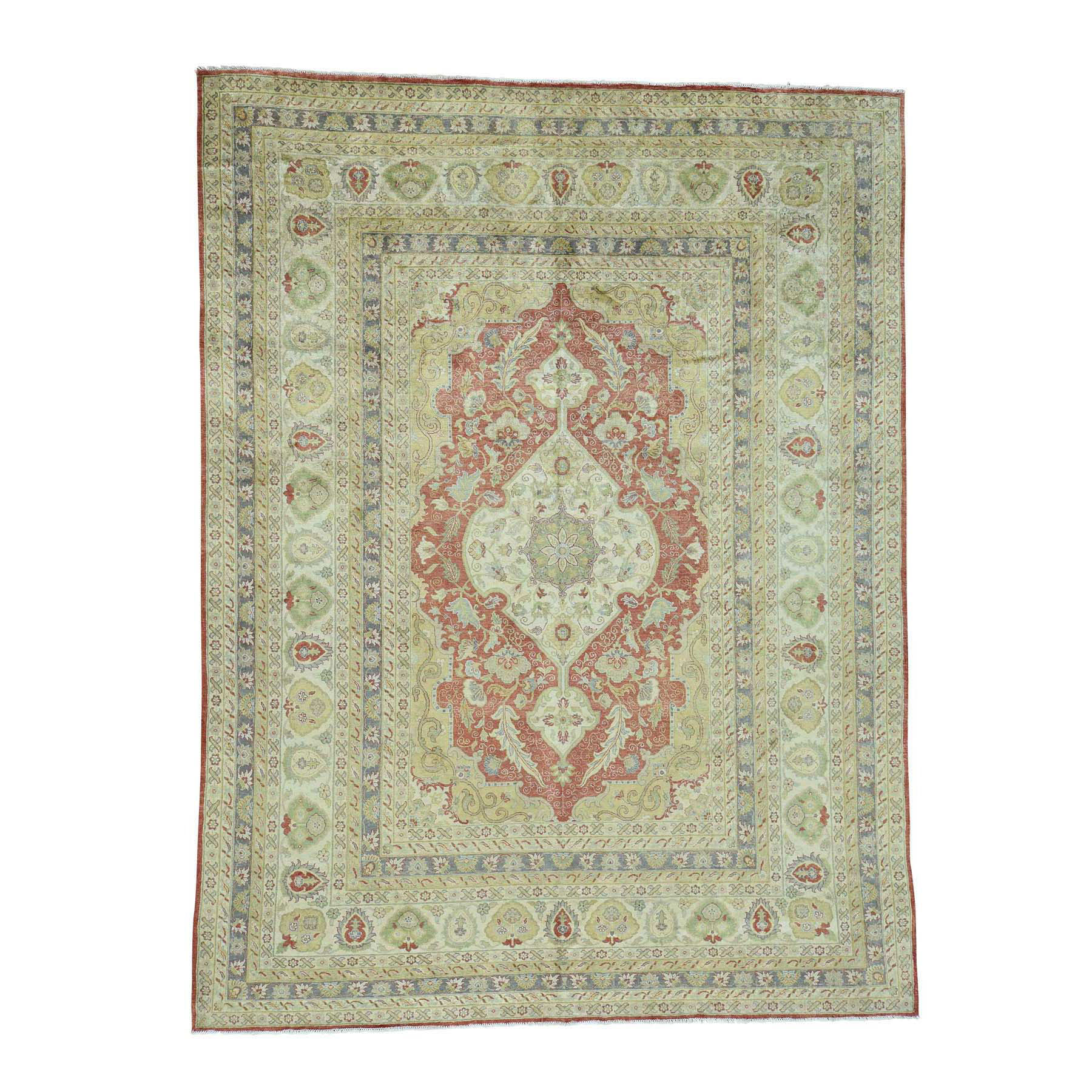 9'x11'9" Pure Silk Antiqued Ottoman Design Hand Woven Oriental Rug 