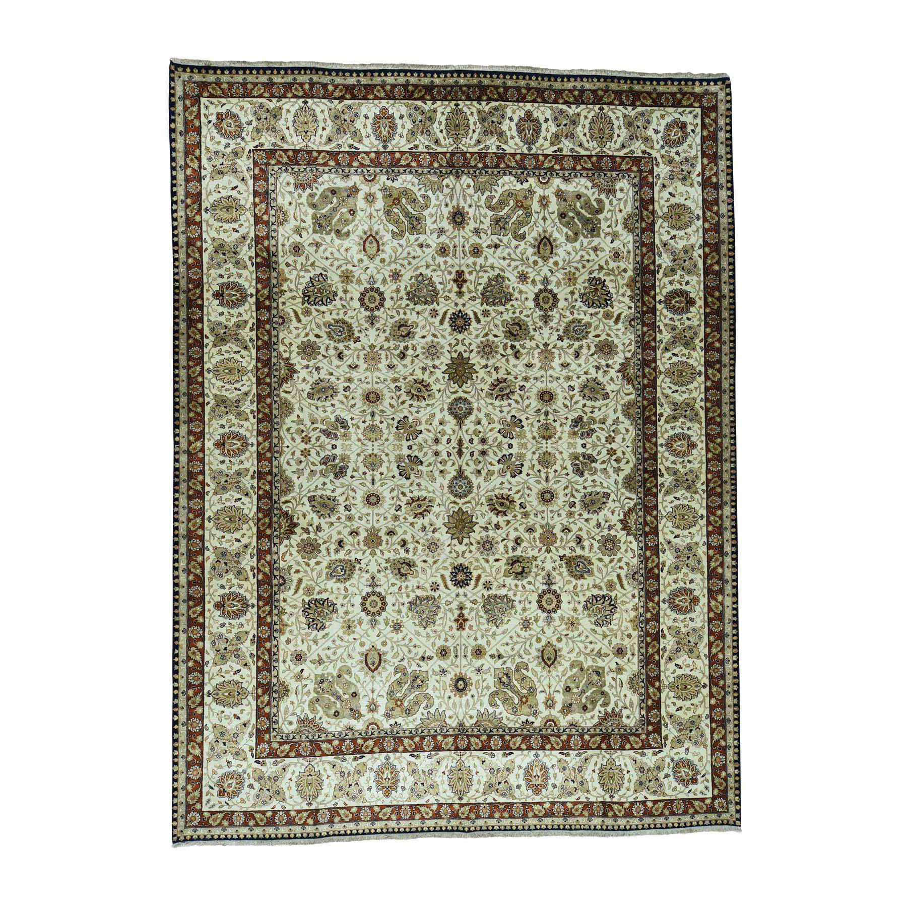 10'2"x13'7" Fine Oriental Pure Wool Antiqued Tabriz Hand Woven Rug 