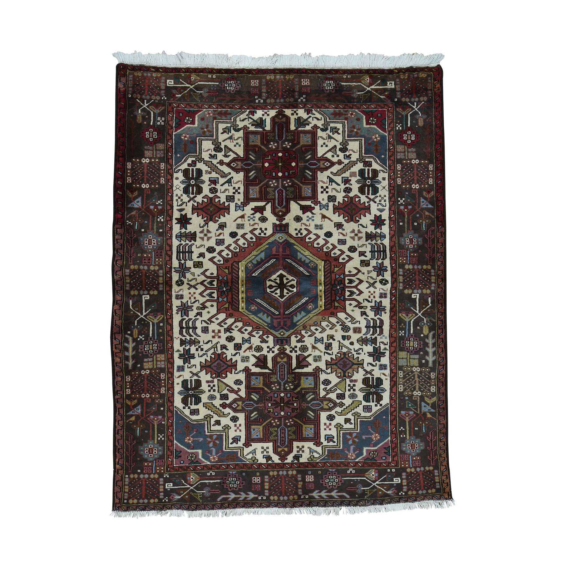 5'1"x6'7" Persian Karajeh Hand Woven Pure Wool Oriental Rug 