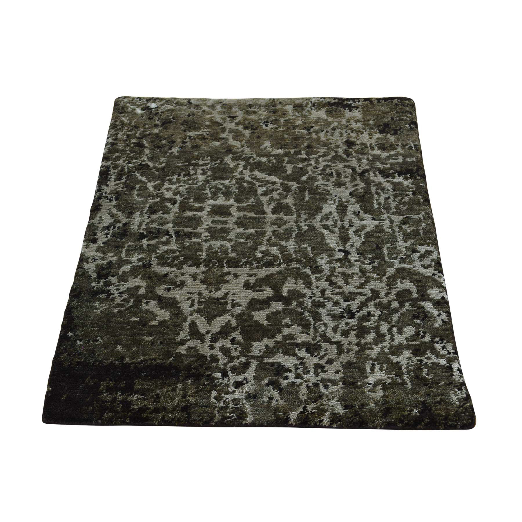 2'x2'9" Black Modern Wool and Silk Hand Woven Abstract Design Oriental Rug 