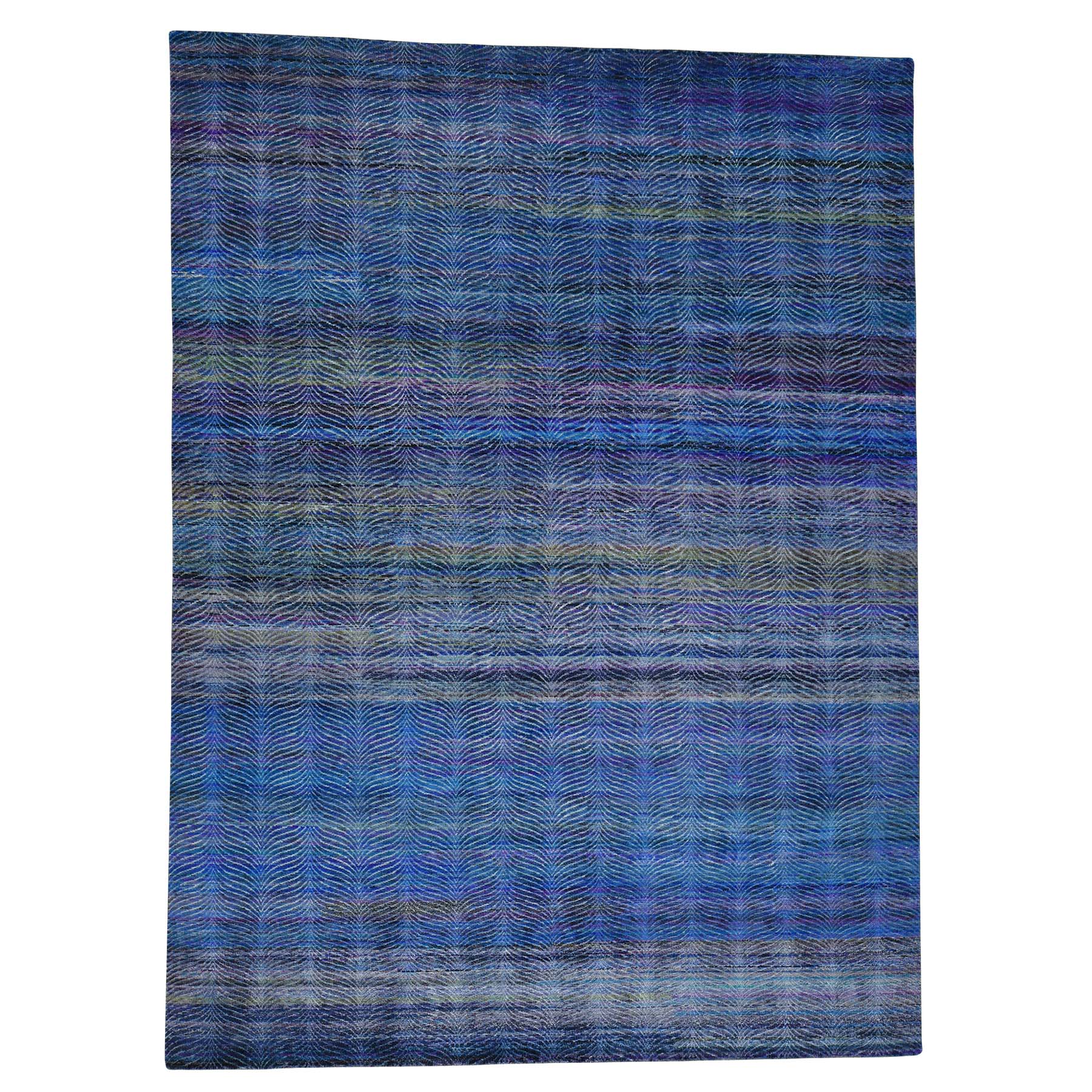 9'x12'2" Grass Design Sari Silk and Textured Wool Oriental Rug 