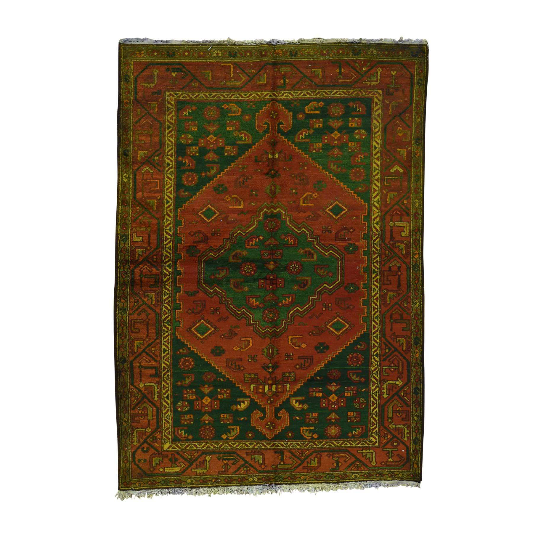 4'6"x6'5" Overdyed Persian Hamadan Vintage Pure Wool Hand Made Oriental Rug 