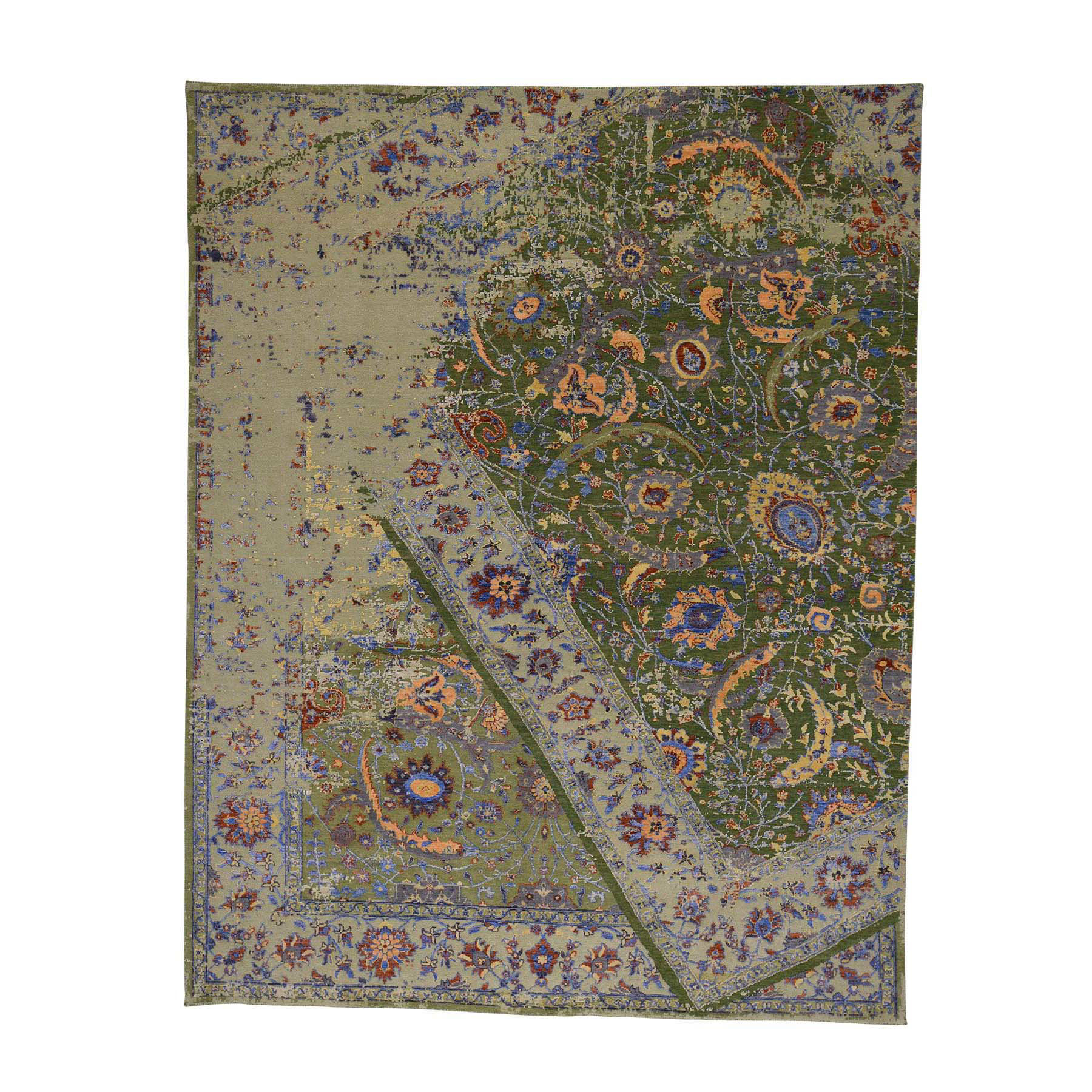 7'9"x9'10" Silk and Textured Wool Broken Persian Tabriz Design Rug 