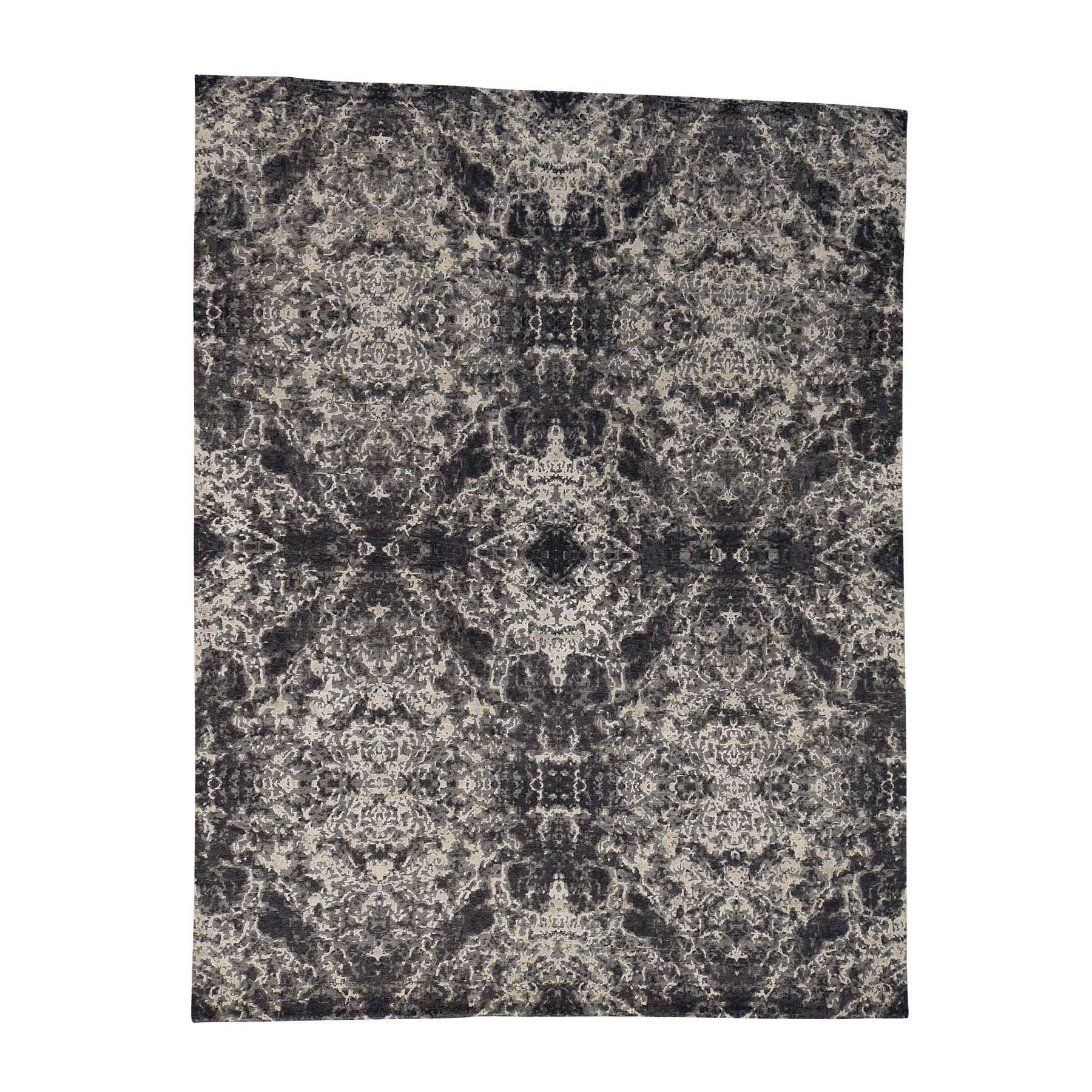 9'2''x12' Hand Woven Wool and Silk Abstract Design Modern Rug 