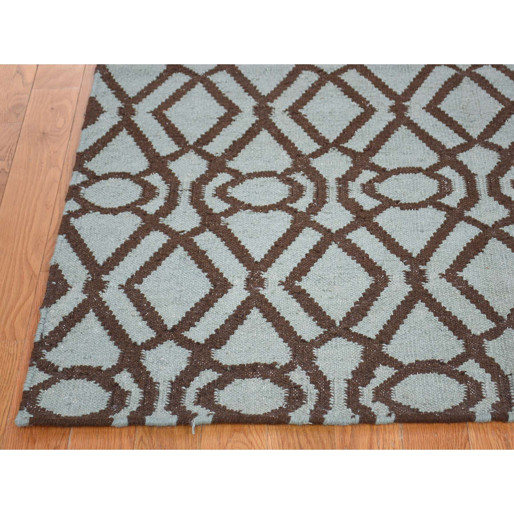 4'3''x5'10'' Hand Woven Light Green Durie Kilim Reversible Flat Weave Rug 
