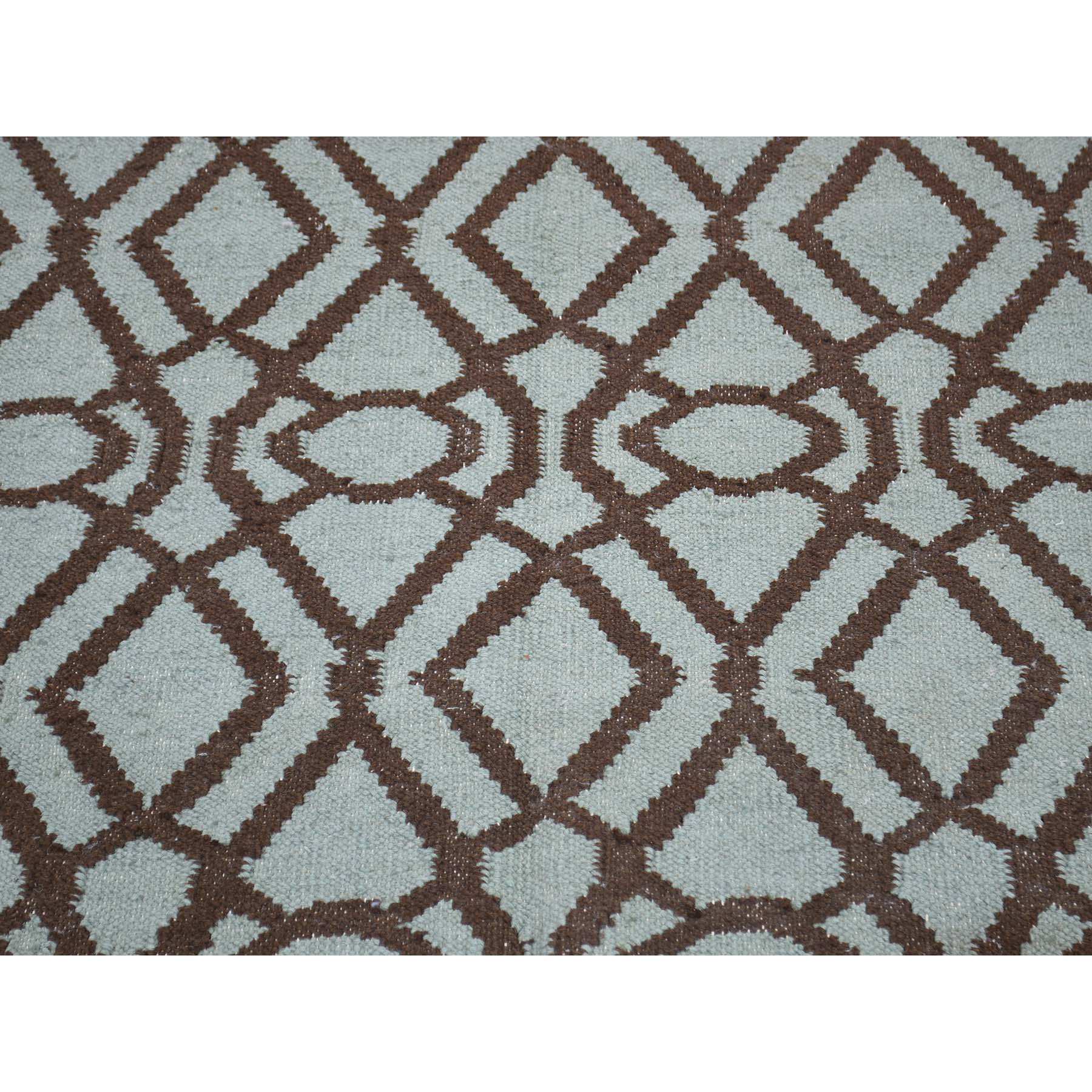 4'3''x5'10'' Hand Woven Light Green Durie Kilim Reversible Flat Weave Rug 