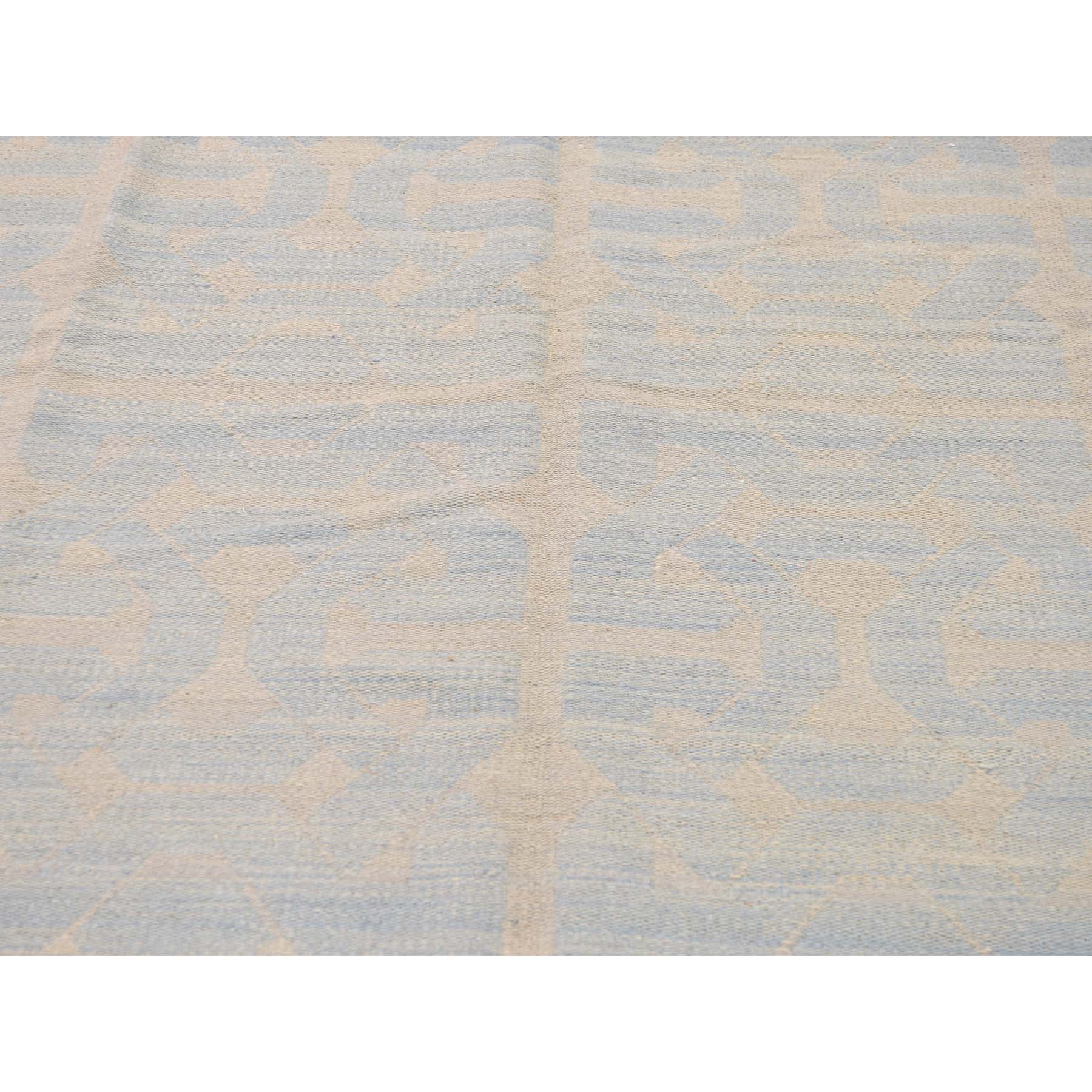 5'x6'10'' Hand-Woven Pure Wool Sky Blue Reversible Kilim Flat Weave Rug 