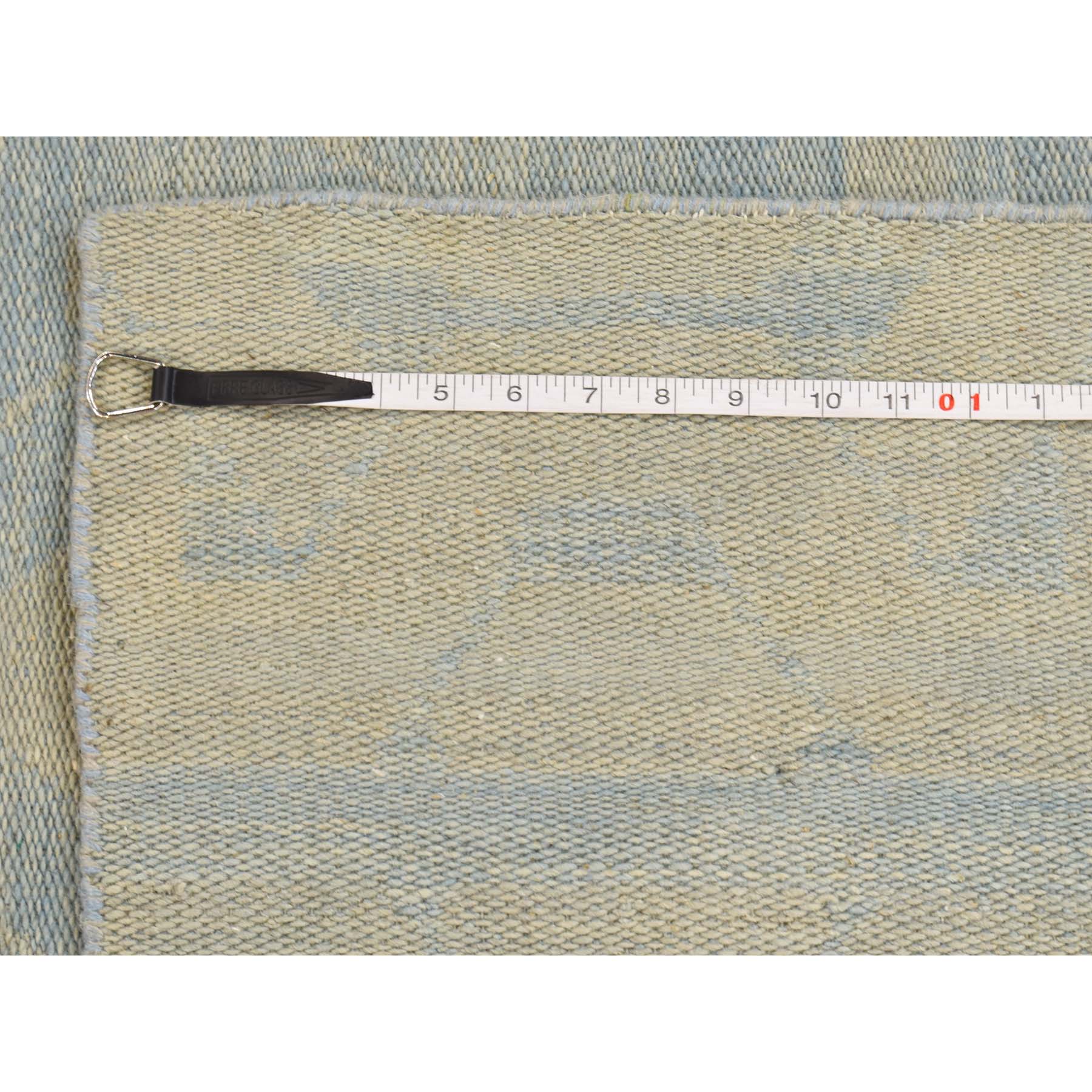 5'x6'10'' Hand-Woven Pure Wool Sky Blue Reversible Kilim Flat Weave Rug 