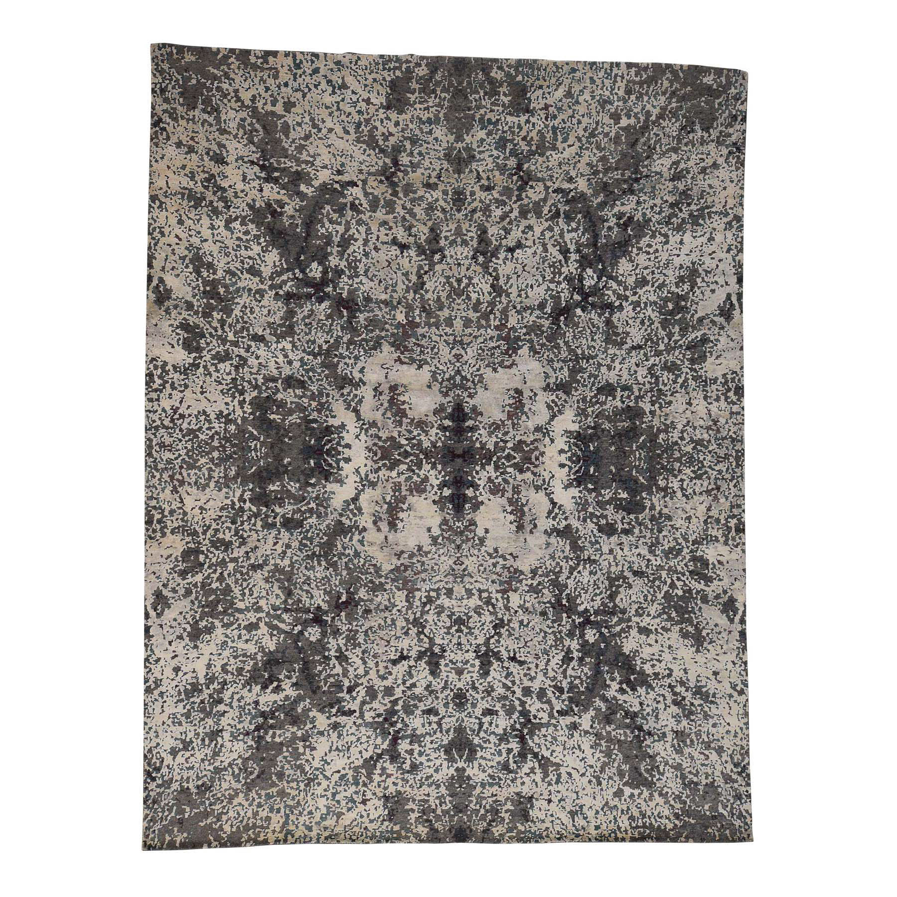 9'10''x13'7'' Hand Woven Wool and Silk Abstract Design Modern Rug 