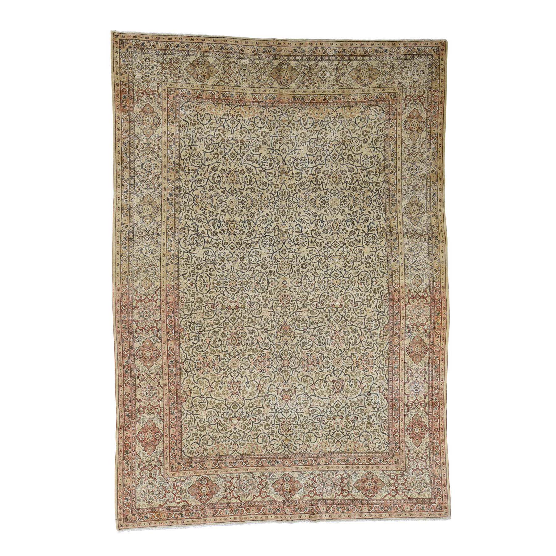8'6"x12'1" Antique Persian Tabriz Hand Woven Pure Wool Full Pile Rug 