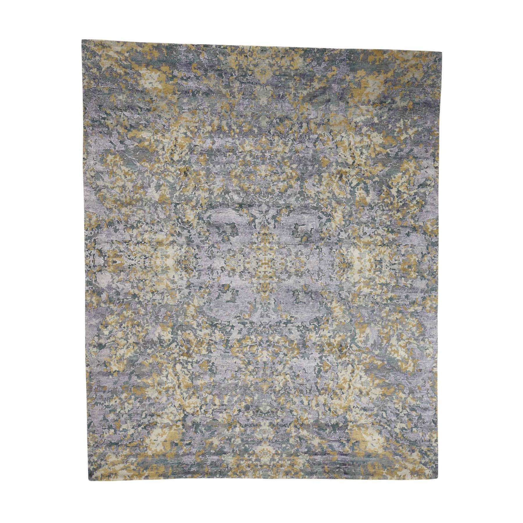 8'x9'10" Abstract Design Wool and Silk Hi-Lo Pile Hand Woven Rug 