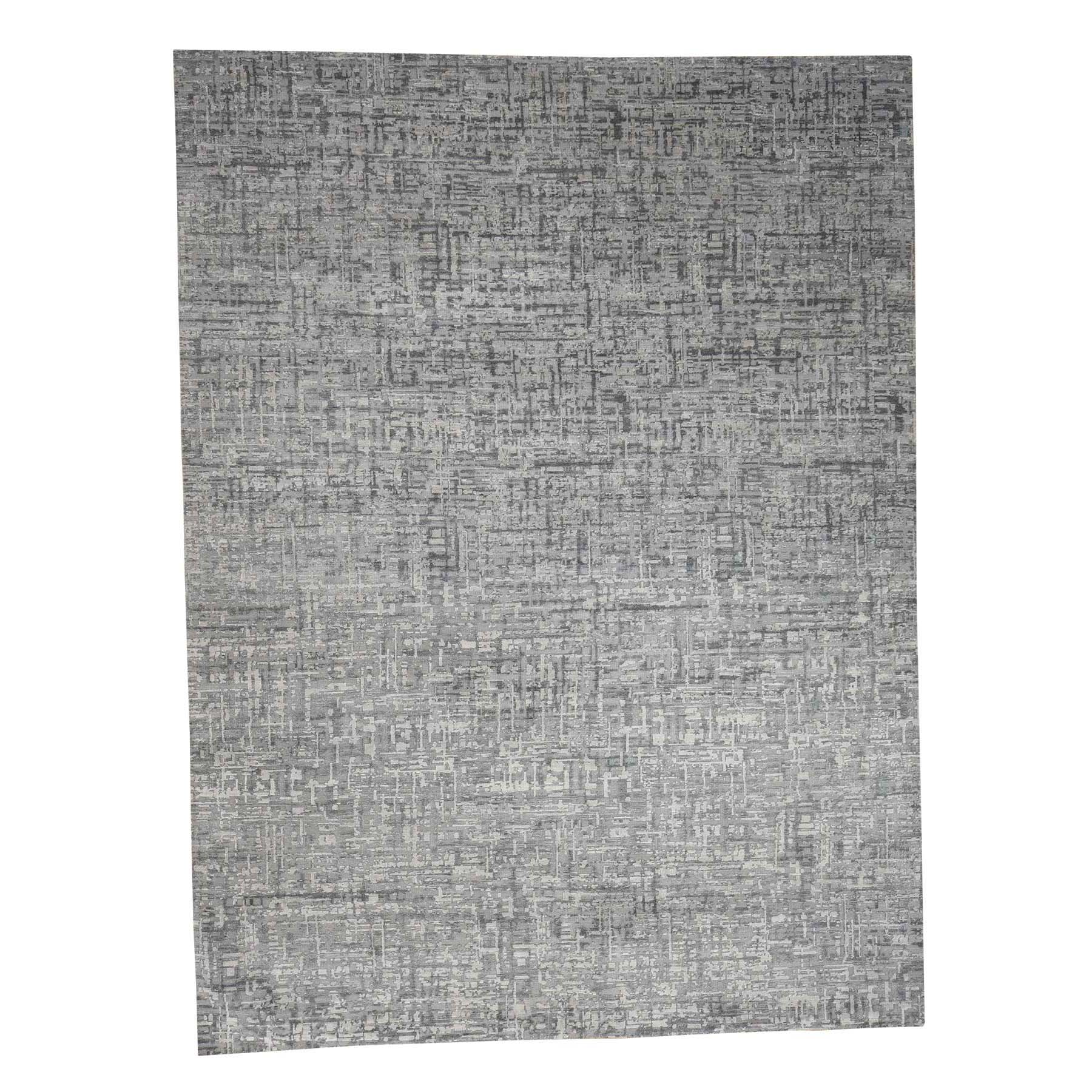 9'2"x12'4" THE MATRIX Pure Silk with Textured Wool Tone on Tone Hand Woven Rug 