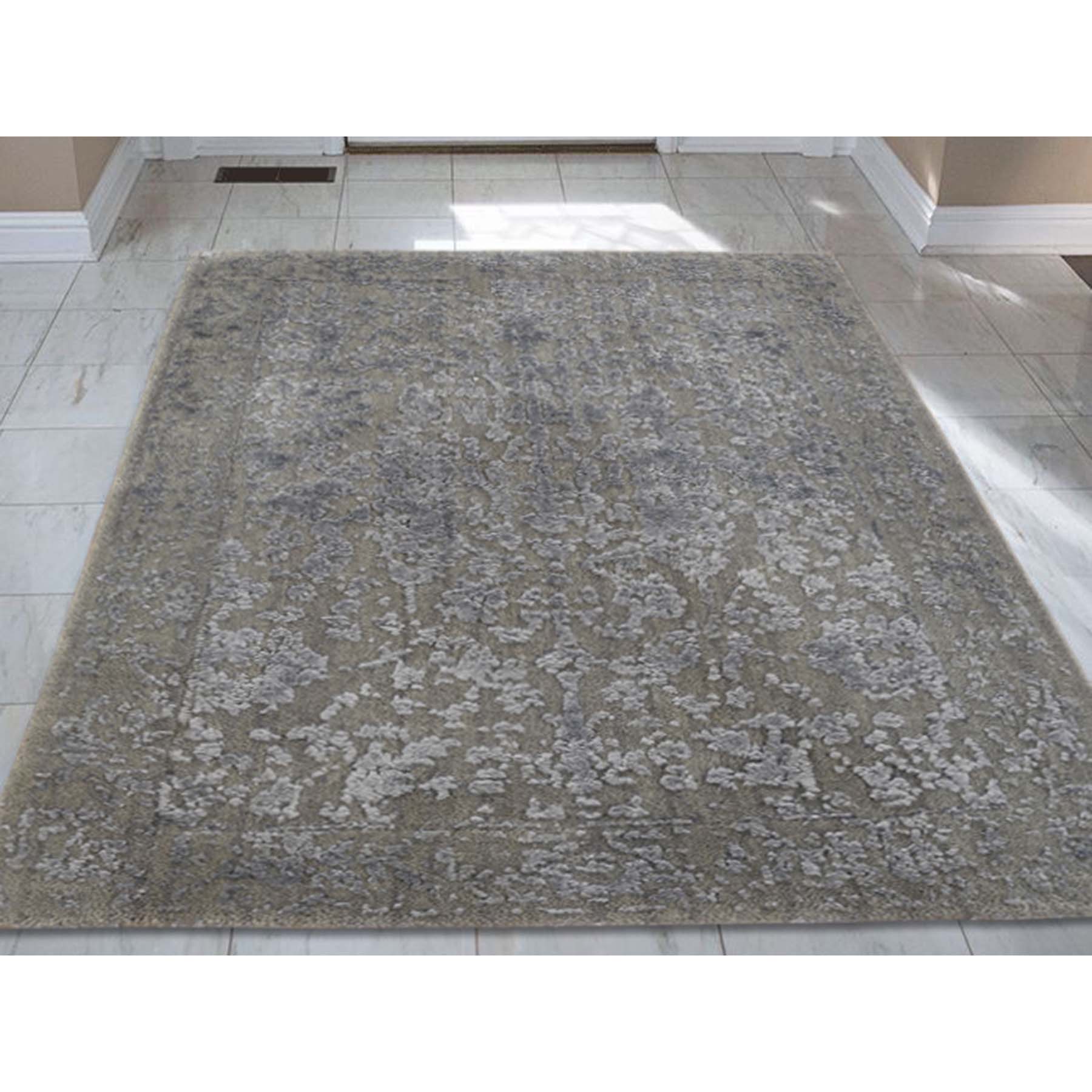 2'x2'10" Hand-Loomed Wool and Silk Abstract Design Tone on Tone Oriental Rug 