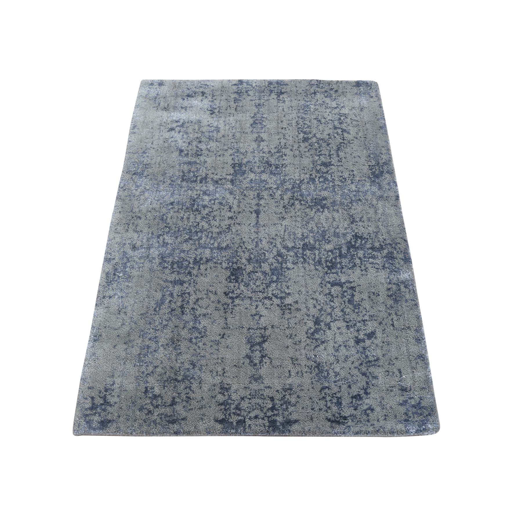 2'x3' Wool and Silk Hand-Loomed Abstract Design Tone on Tone Oriental Rug 