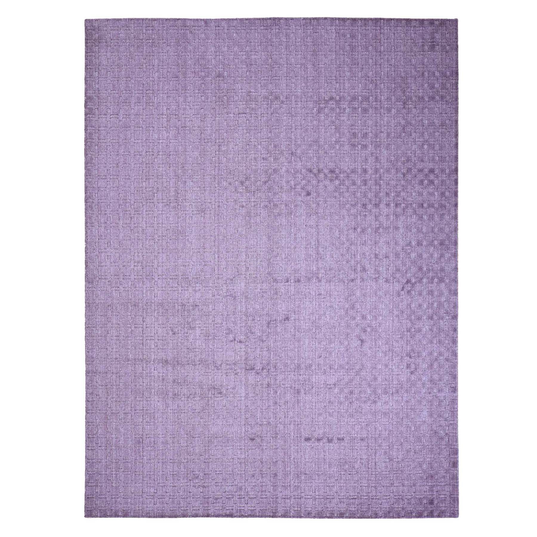 9'1'x12' Pure Wool Hand-Loomed Tone on Tone Ultra Violet Oriental Rug 