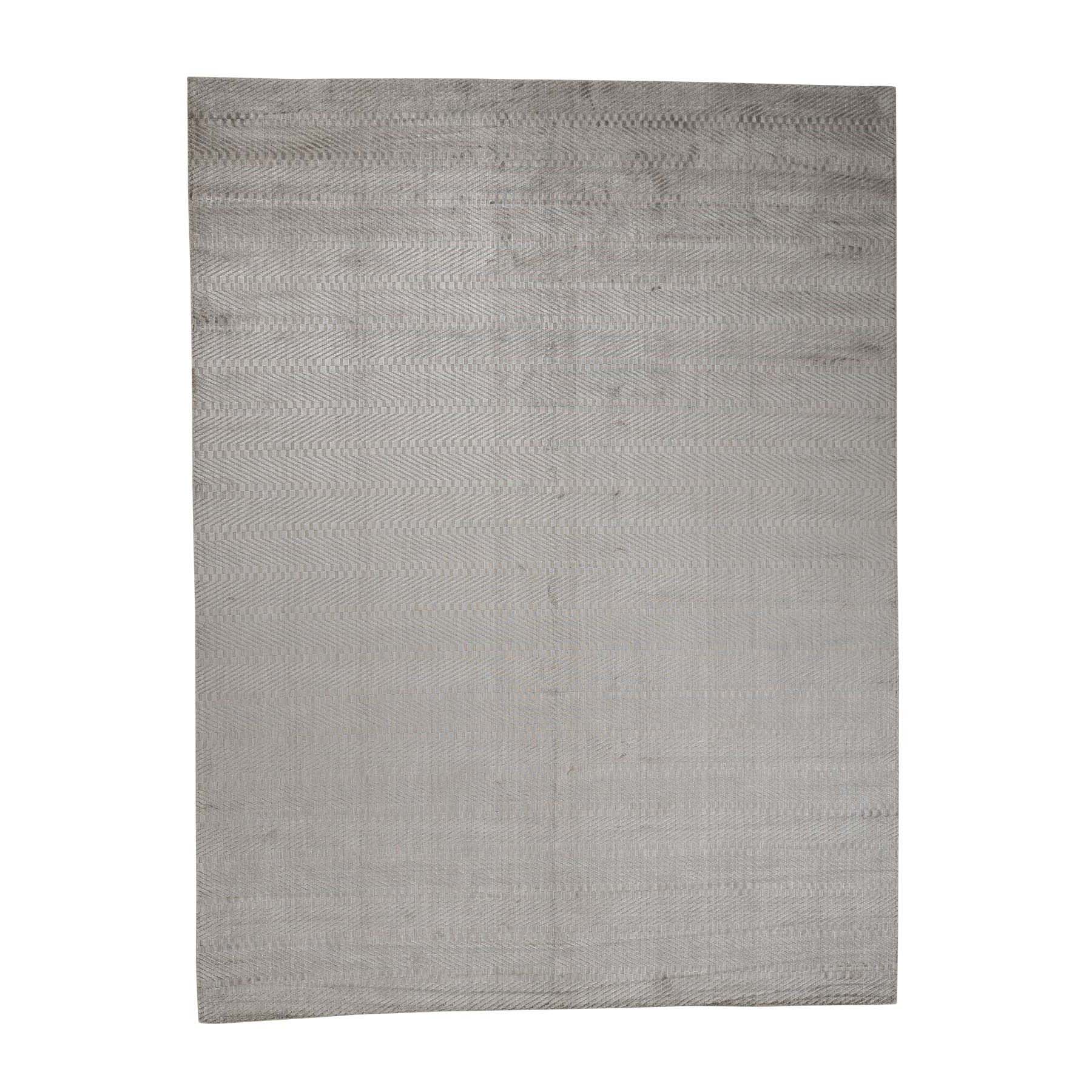 8'9"x11'7" Hand-Loomed Art Silk Grey Modern Tone on Tone Oriental Rug 
