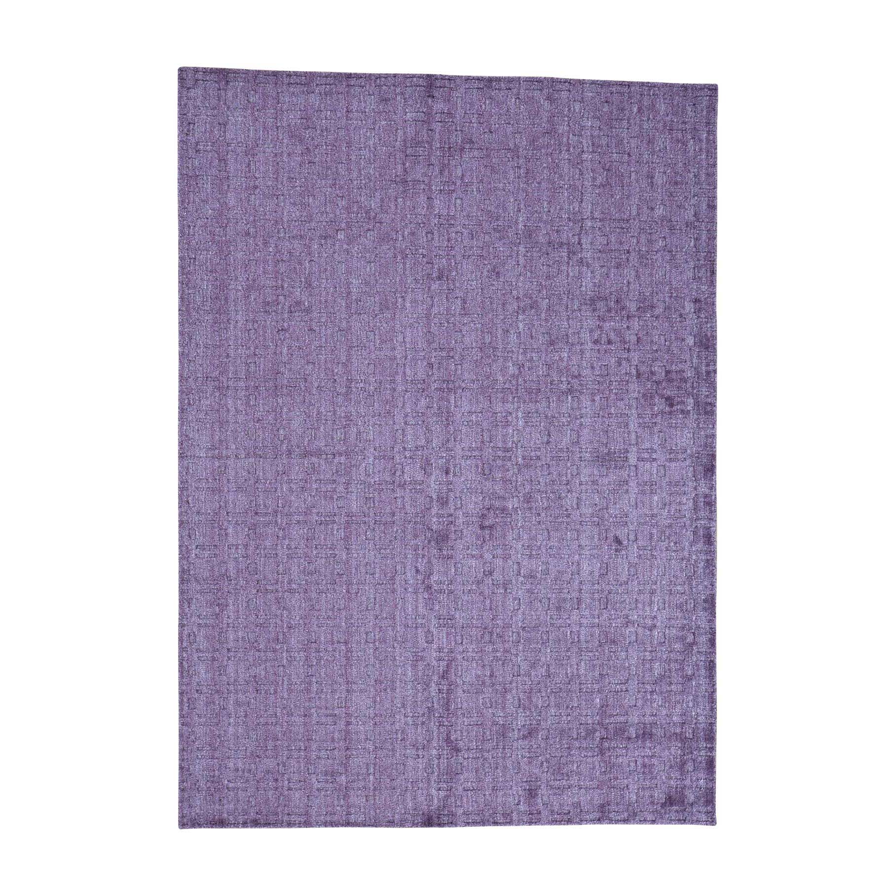 5'x7' Tone on Tone Purple Pure Wool Hand Loomed Oriental Rug 