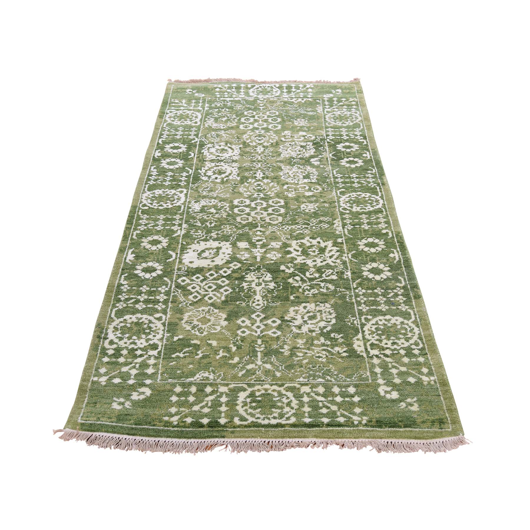 2'6"x6' Tabriz Tone on Tone Wool and Silk Hand Woven Runner Oriental Rug 