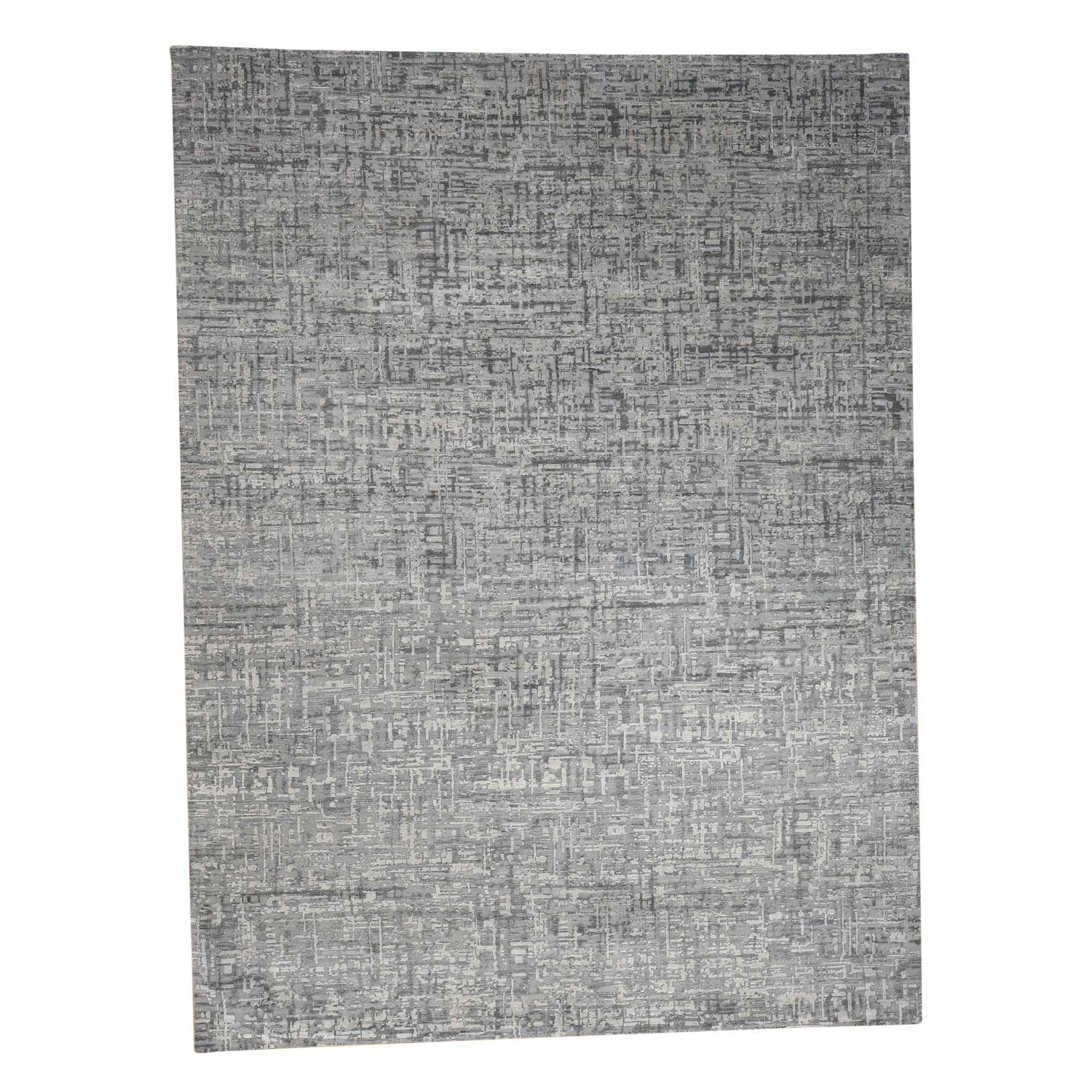 9'2"x12'3" THE MATRIX Pure Silk with Textured Wool Tone on Tone Hand Woven Rug 