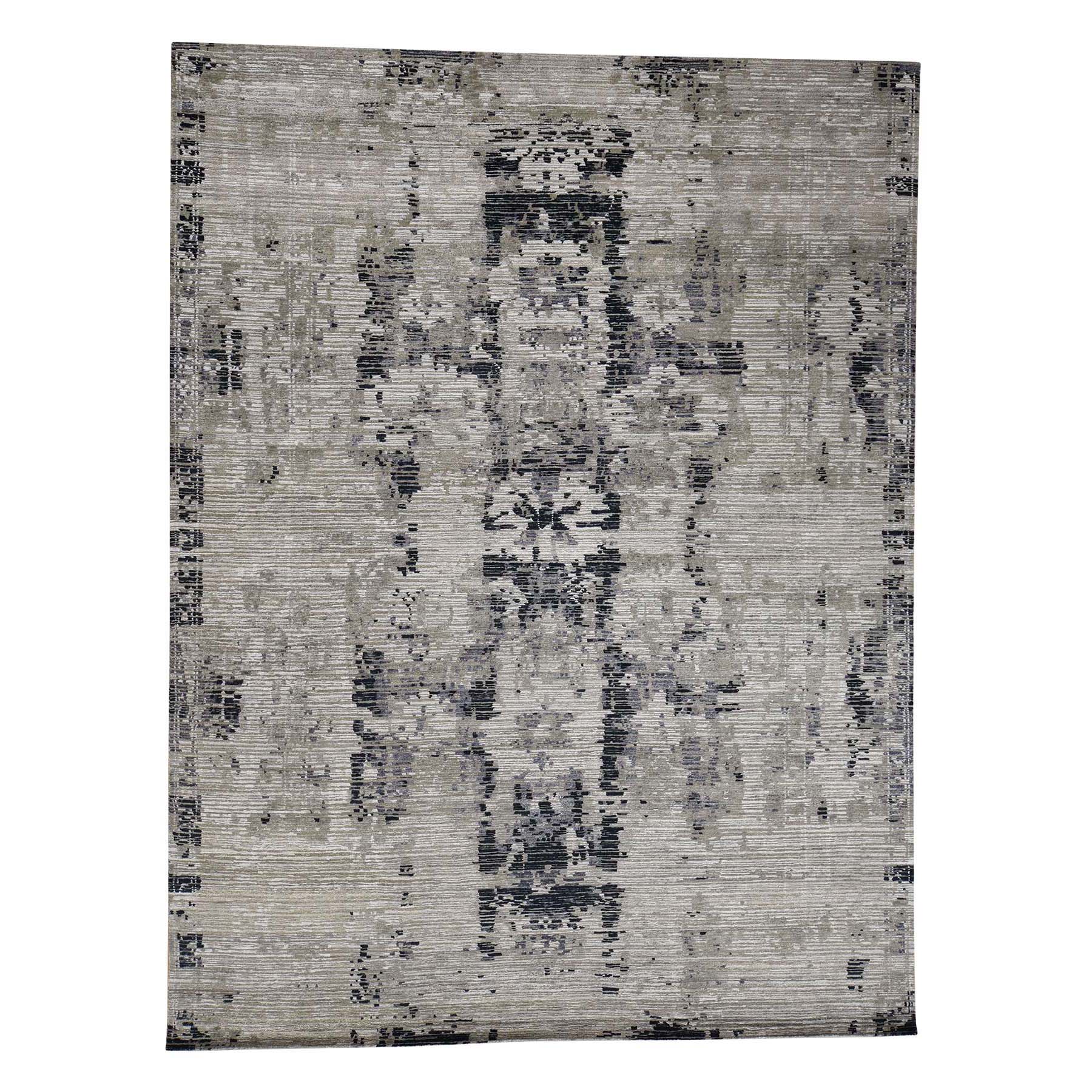 8'10"x11'8" Hand Woven Cut and Loop Abstract Design Wool and Silk Oriental Rug 