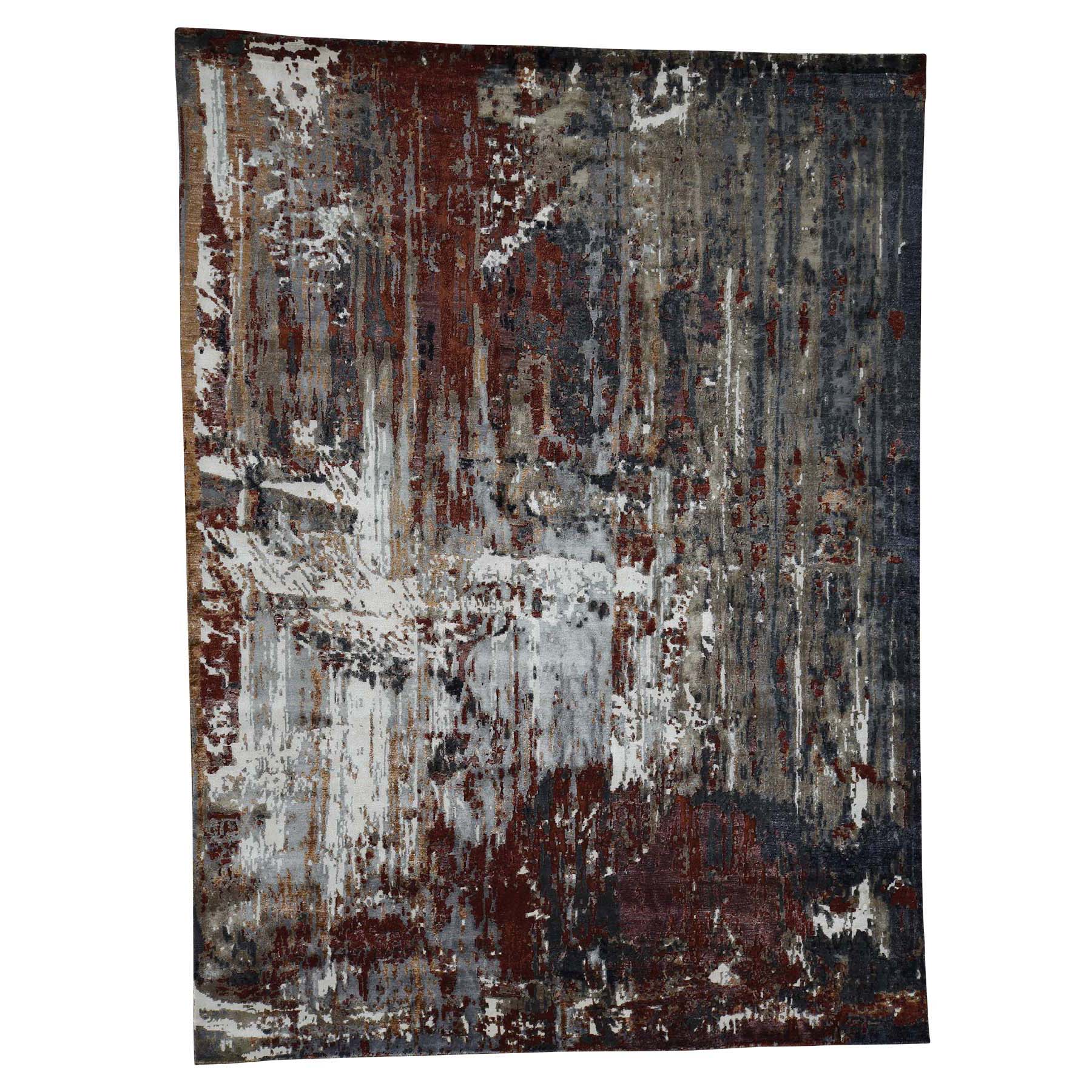 9'x12'2" Hi-Lo Pile Wool and Silk Abstract Design Hand Woven oriental Rug 